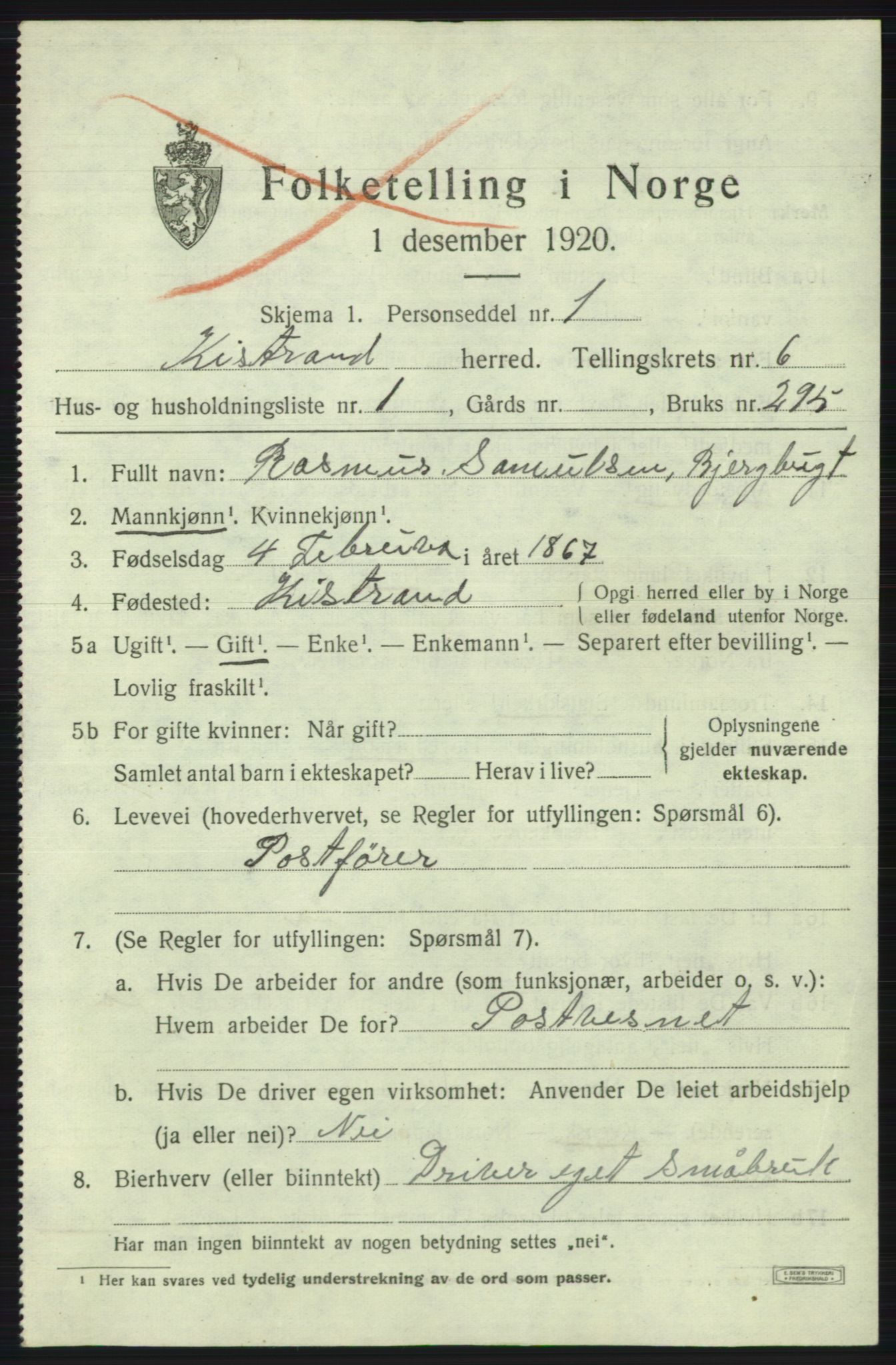 SATØ, 1920 census for Kistrand, 1920, p. 3614