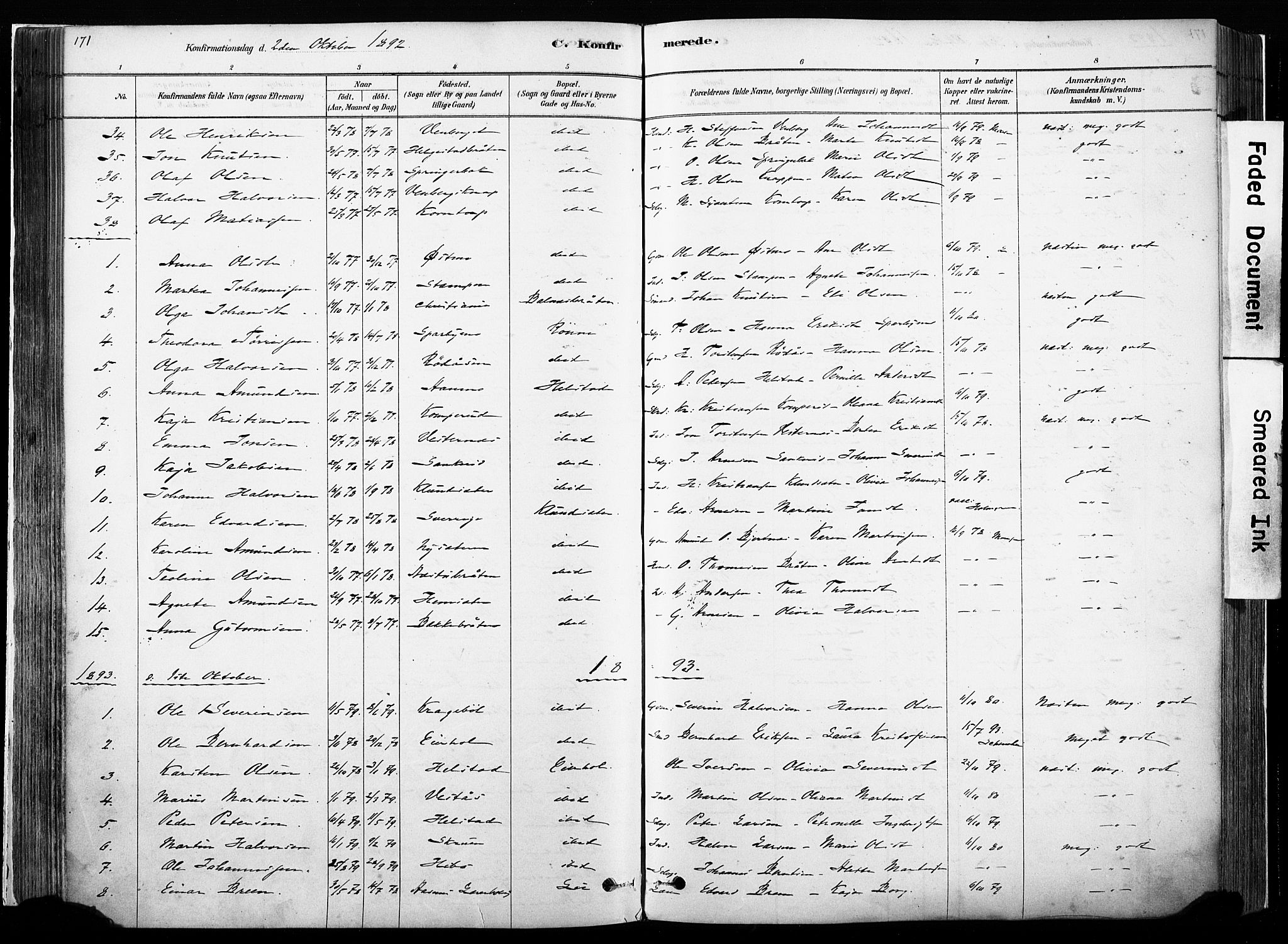 Hof prestekontor, SAH/PREST-038/H/Ha/Haa/L0010: Parish register (official) no. 10, 1878-1909, p. 171
