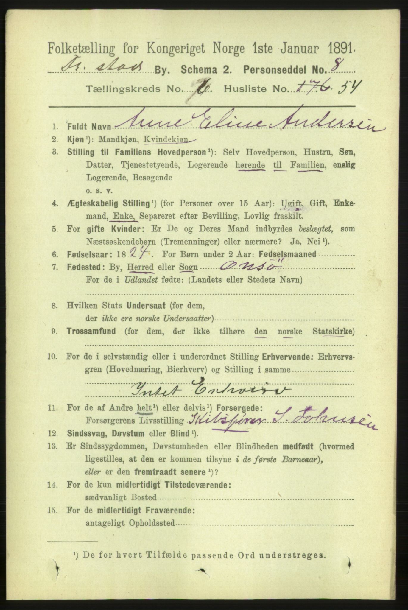 RA, 1891 census for 0103 Fredrikstad, 1891, p. 8154