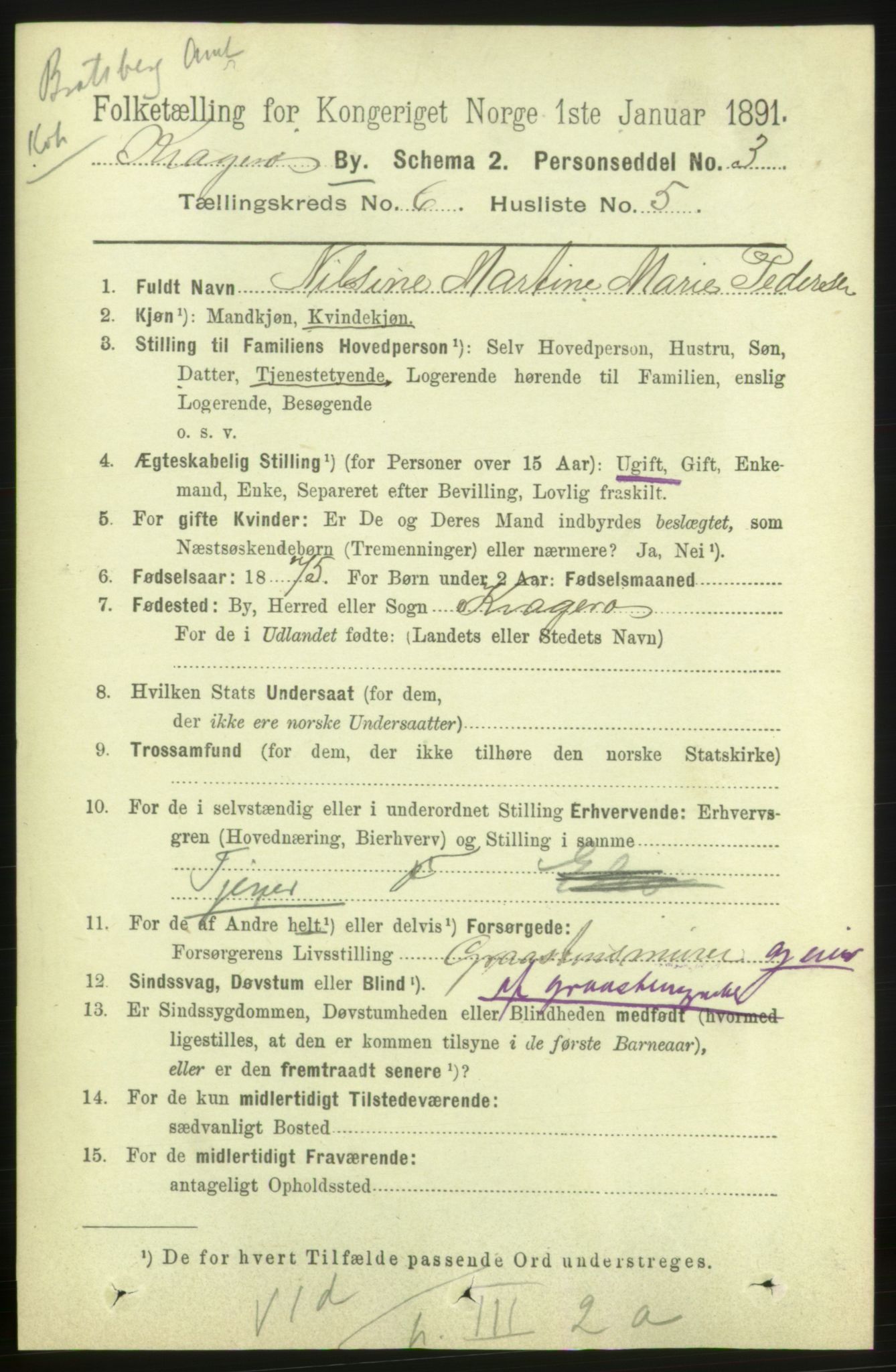 RA, 1891 census for 0801 Kragerø, 1891, p. 3323