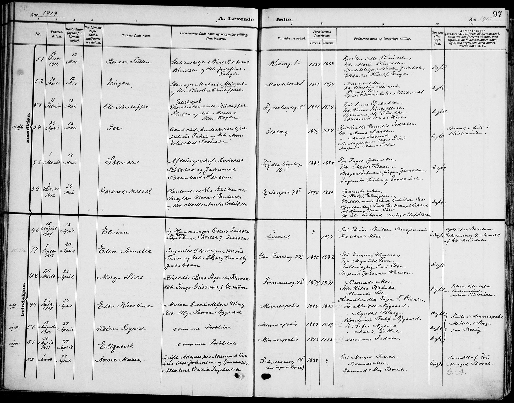 Gamle Aker prestekontor Kirkebøker, SAO/A-10617a/F/L0014: Parish register (official) no. 14, 1909-1924, p. 97
