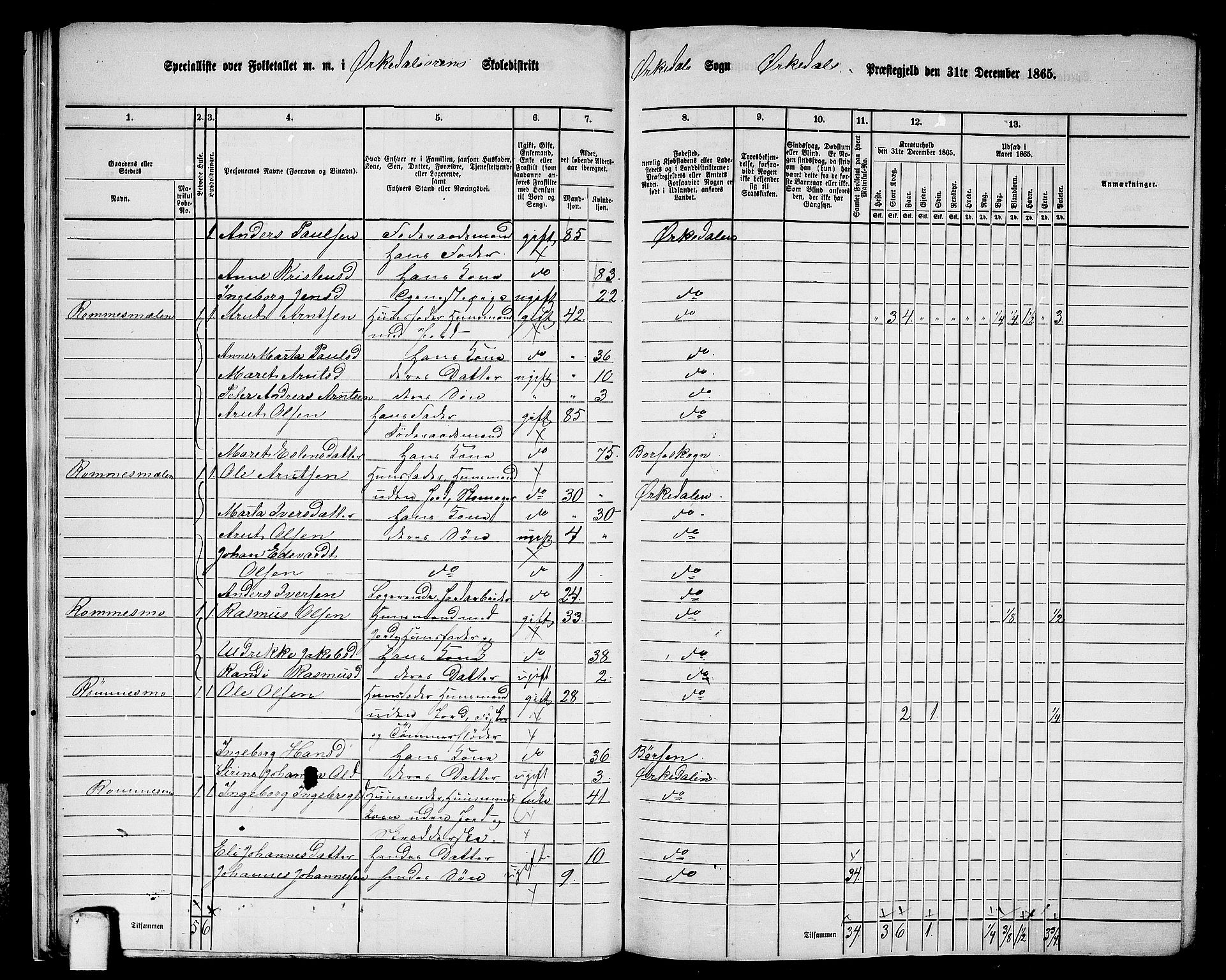 RA, 1865 census for Orkdal, 1865, p. 22