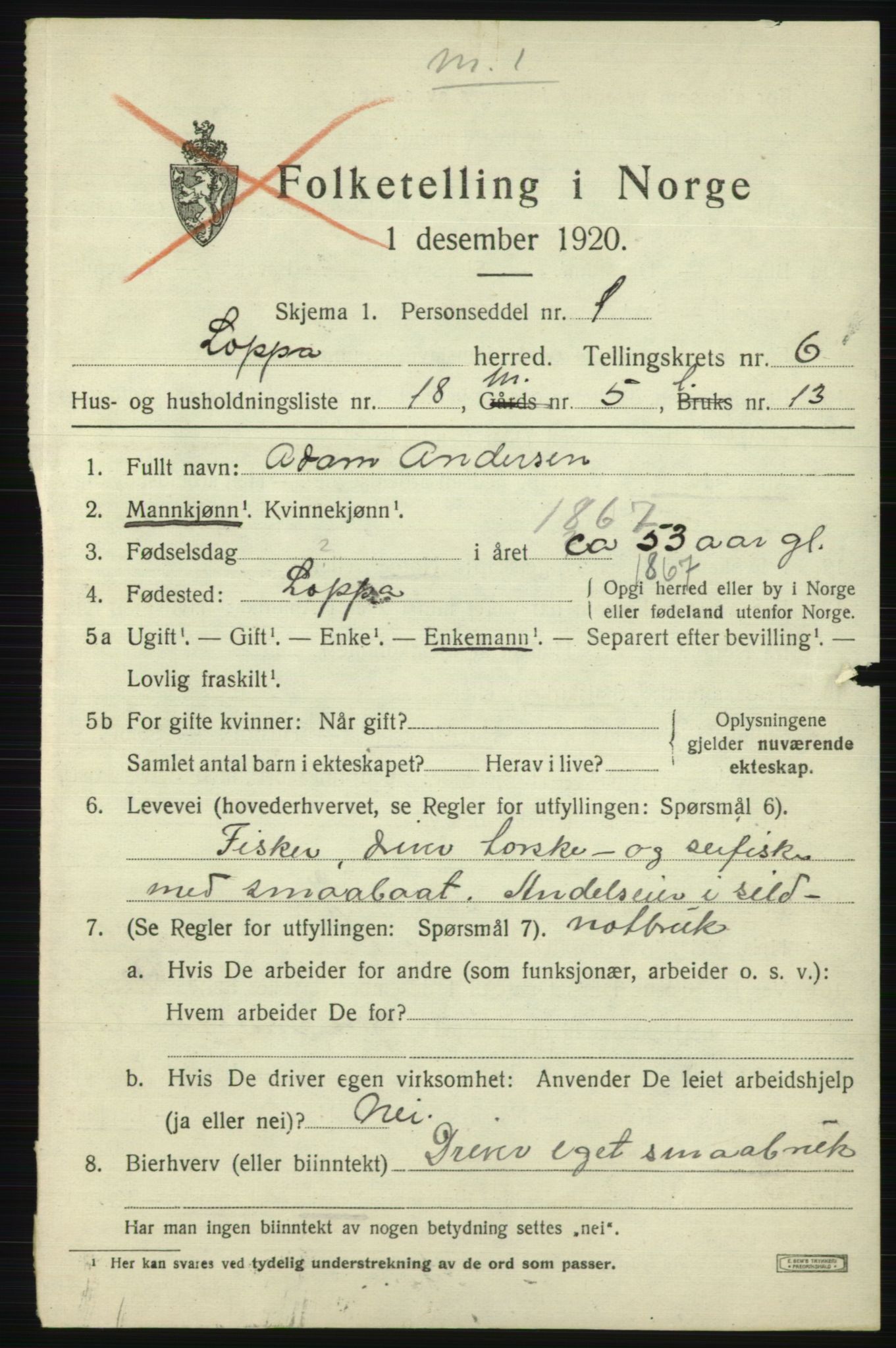 SATØ, 1920 census for Loppa, 1920, p. 2732