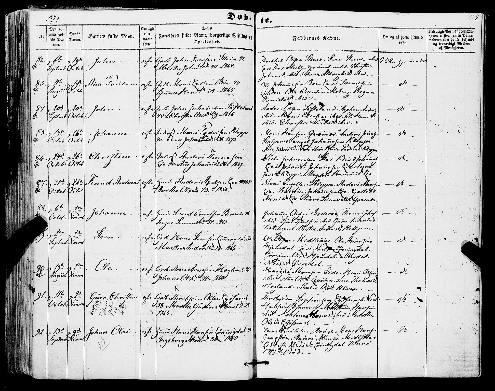 Os sokneprestembete, AV/SAB-A-99929: Parish register (official) no. A 17, 1860-1873, p. 124