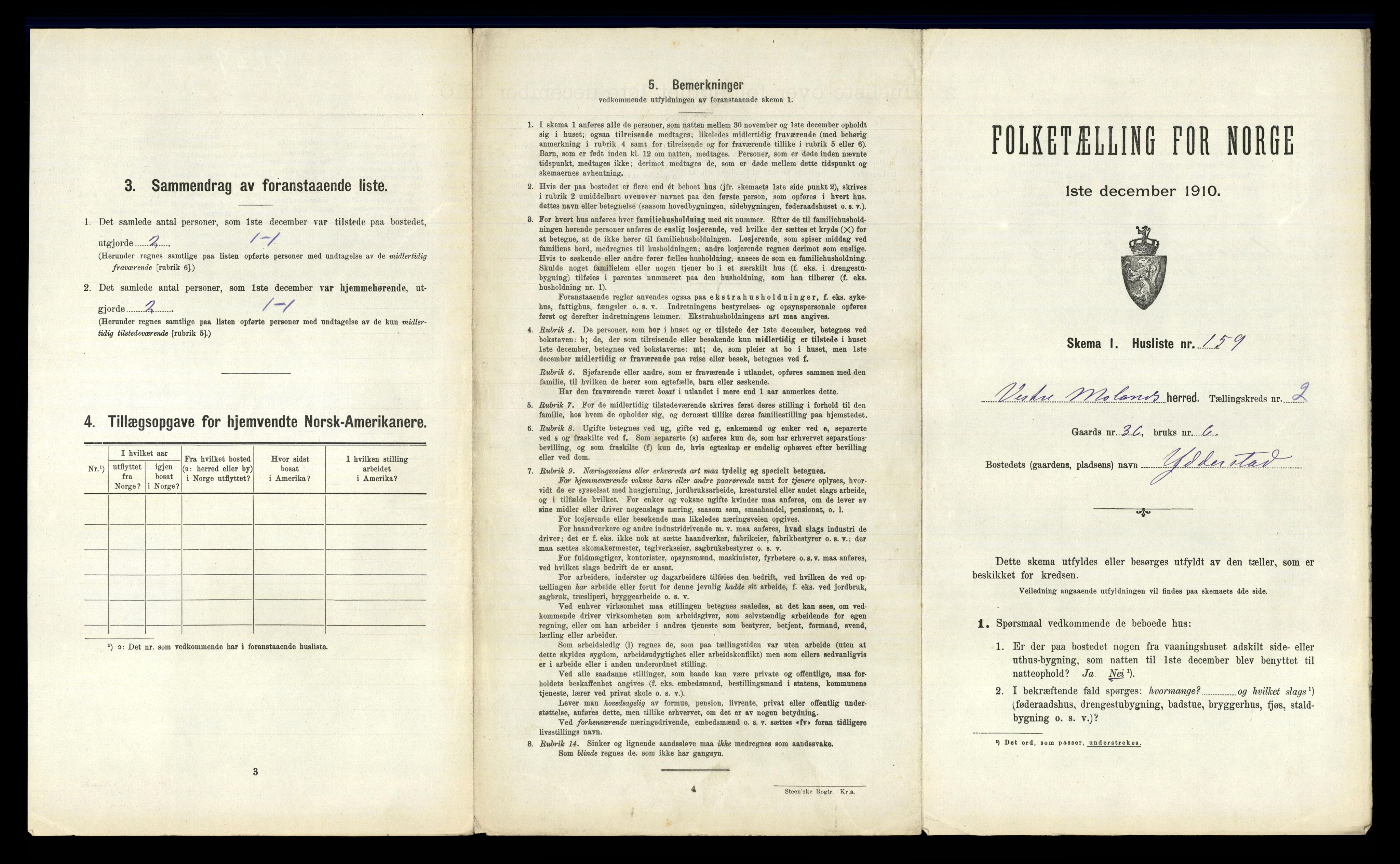 RA, 1910 census for Vestre Moland, 1910, p. 500