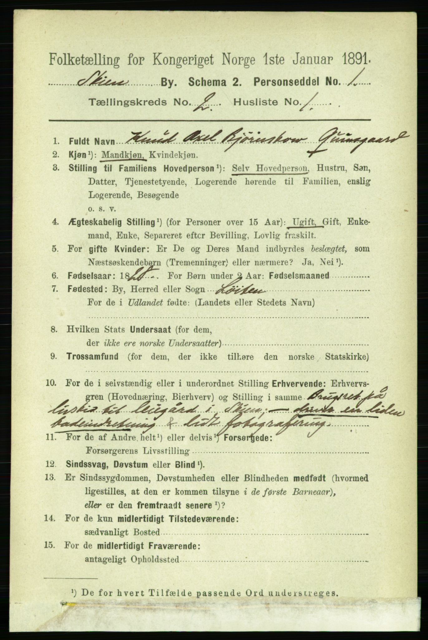 RA, 1891 census for 0806 Skien, 1891, p. 2309