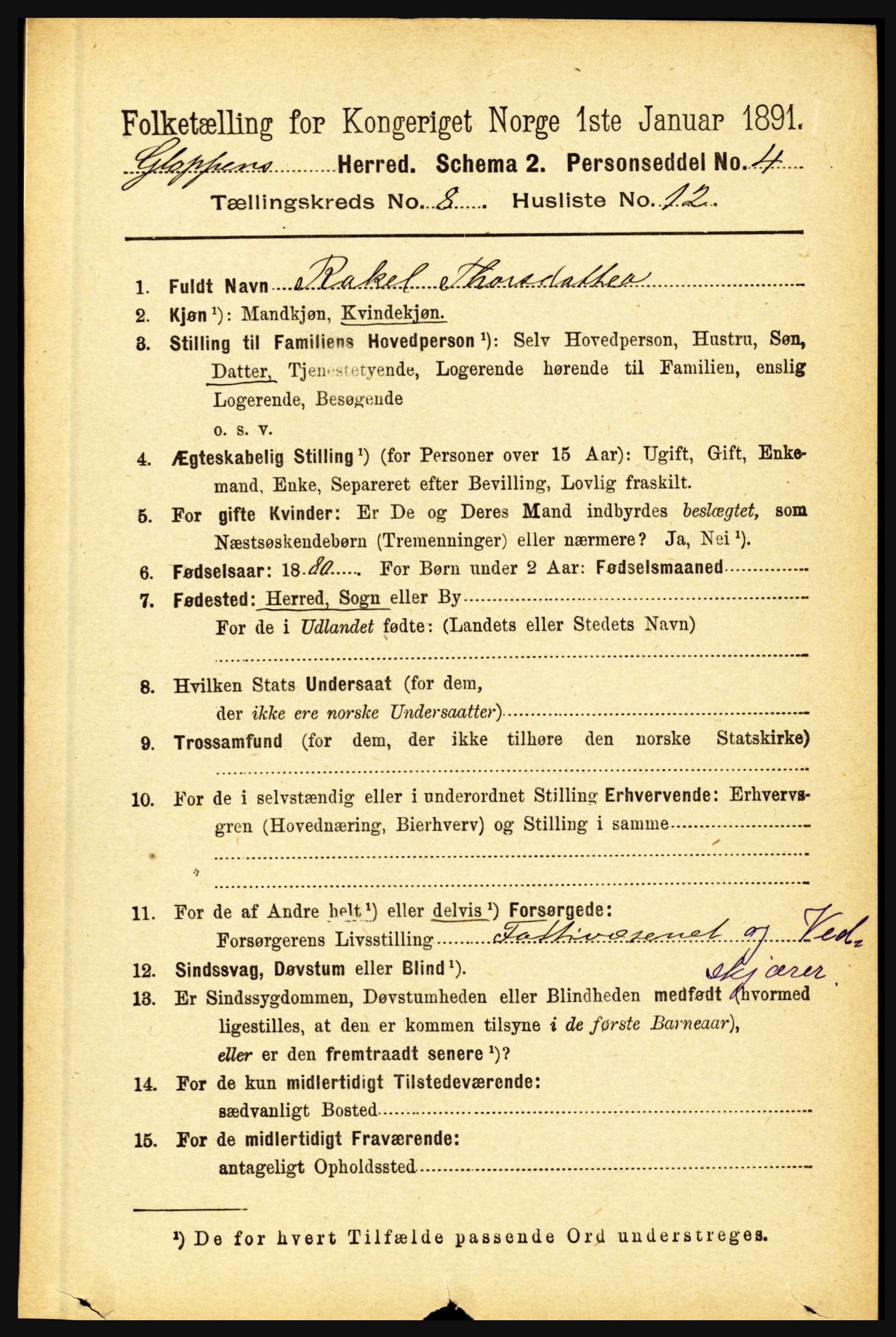 RA, 1891 census for 1445 Gloppen, 1891, p. 3230