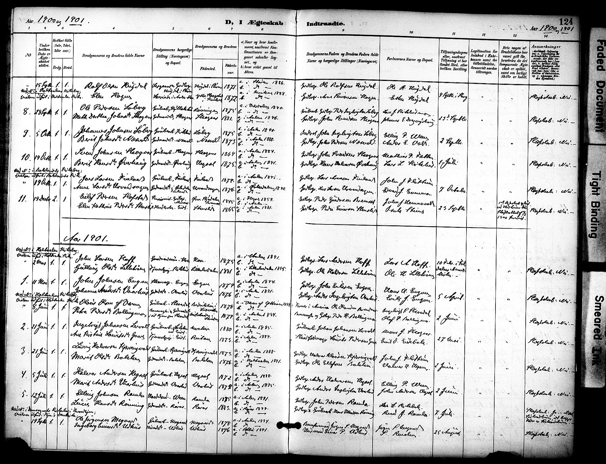 Ministerialprotokoller, klokkerbøker og fødselsregistre - Sør-Trøndelag, AV/SAT-A-1456/686/L0984: Parish register (official) no. 686A02, 1891-1906, p. 124