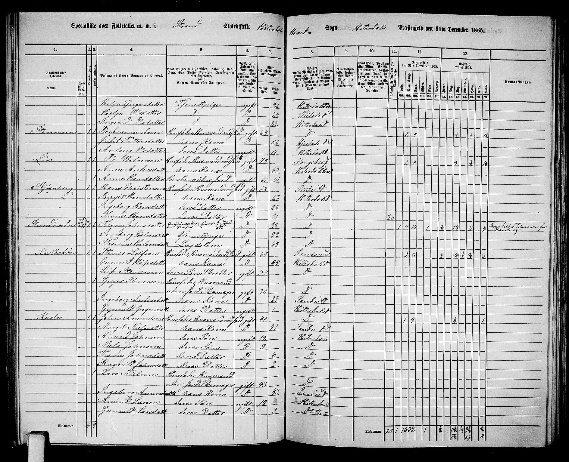 RA, 1865 census for Heddal, 1865, p. 90