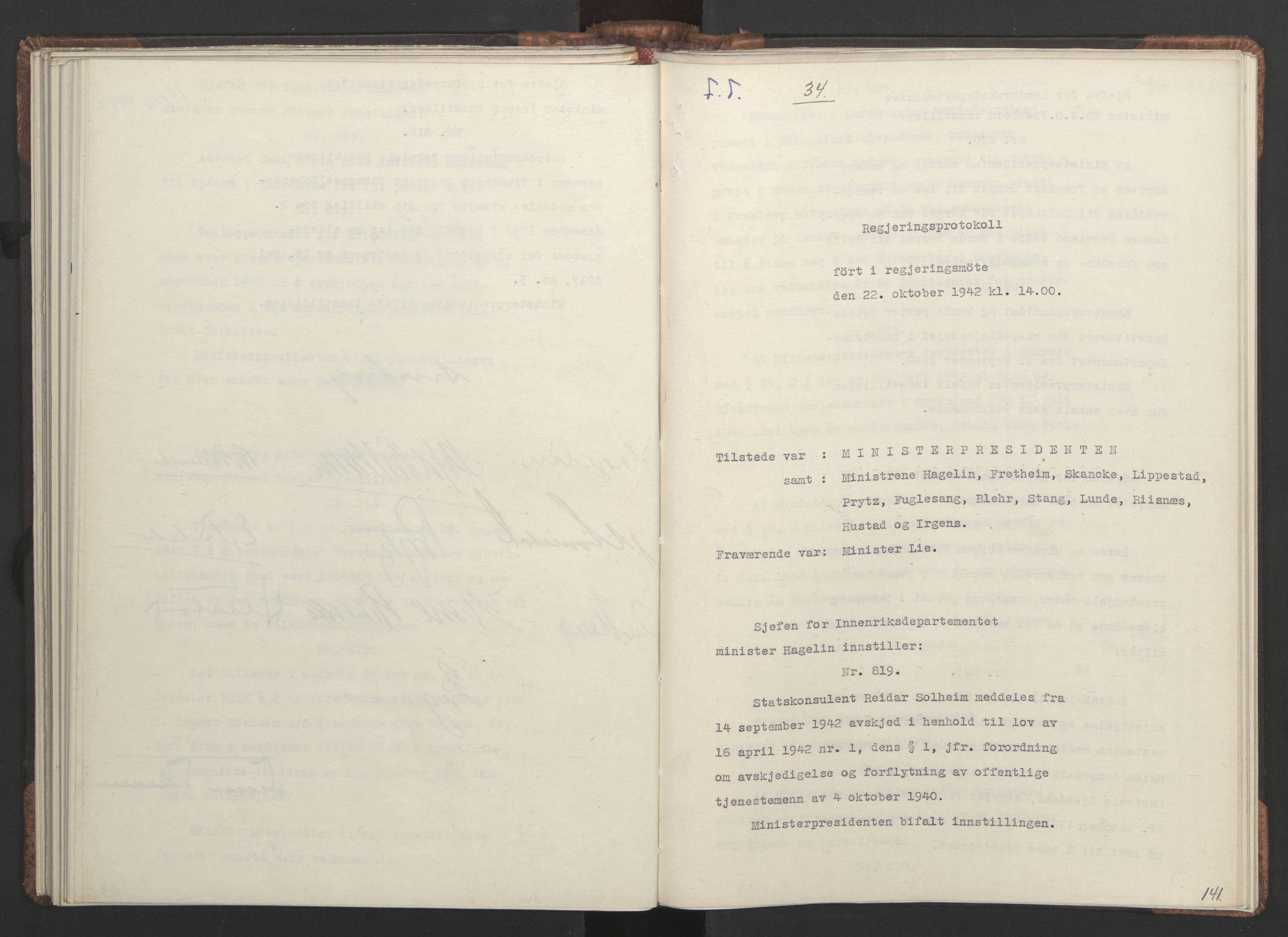 NS-administrasjonen 1940-1945 (Statsrådsekretariatet, de kommisariske statsråder mm), AV/RA-S-4279/D/Da/L0001: Beslutninger og tillegg (1-952 og 1-32), 1942, p. 144