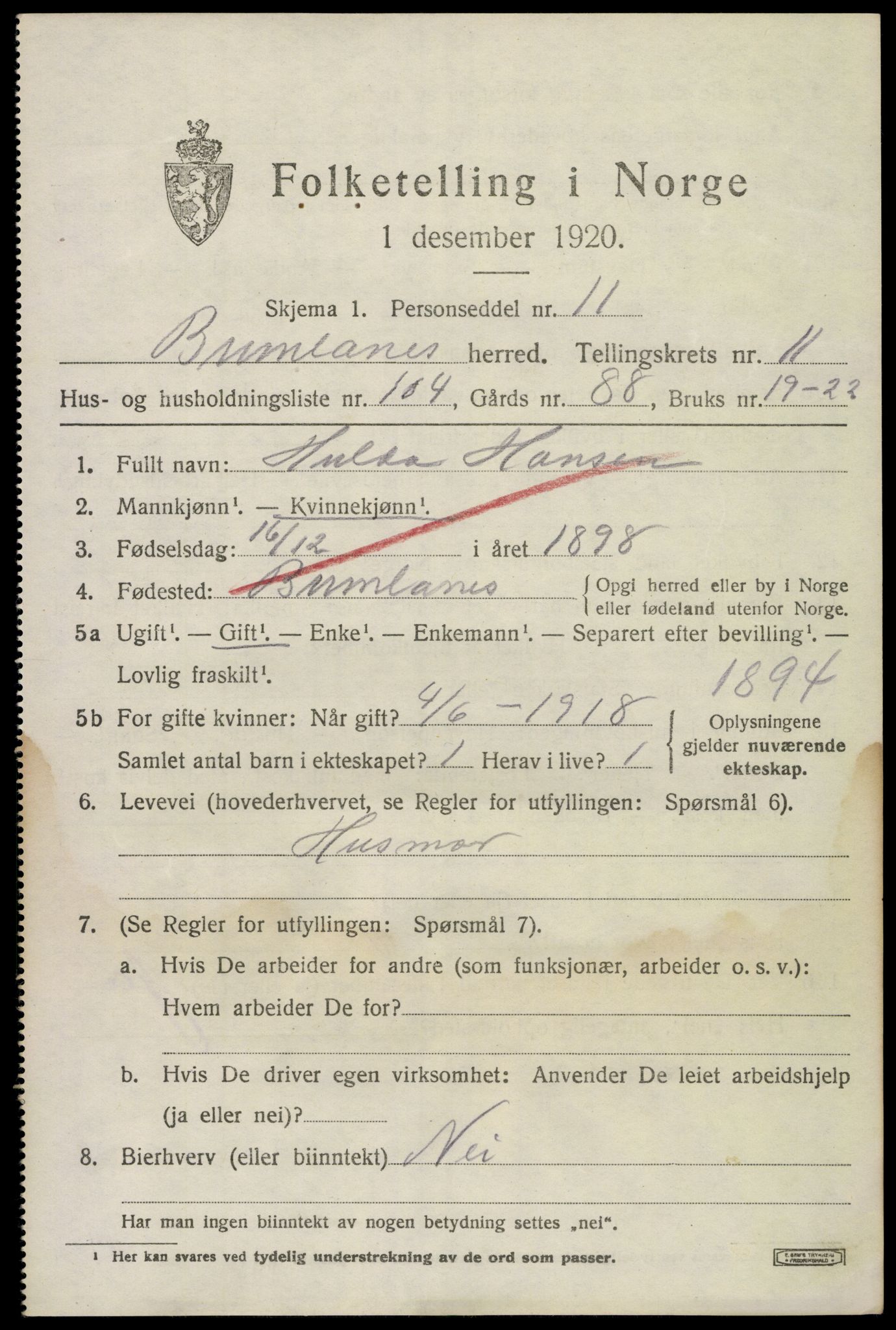 SAKO, 1920 census for Brunlanes, 1920, p. 10481
