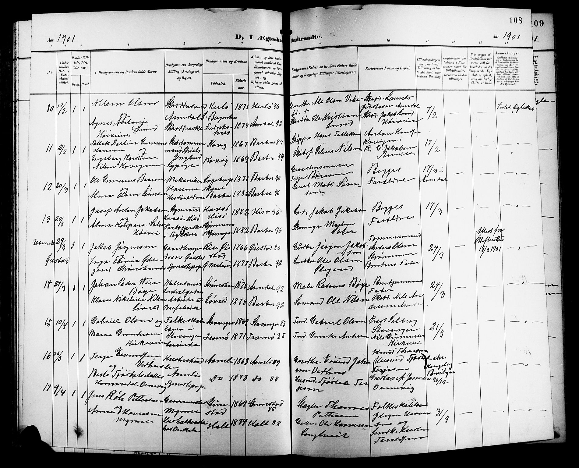 Barbu sokneprestkontor, AV/SAK-1111-0003/F/Fb/L0003: Parish register (copy) no. B 3, 1897-1911, p. 108