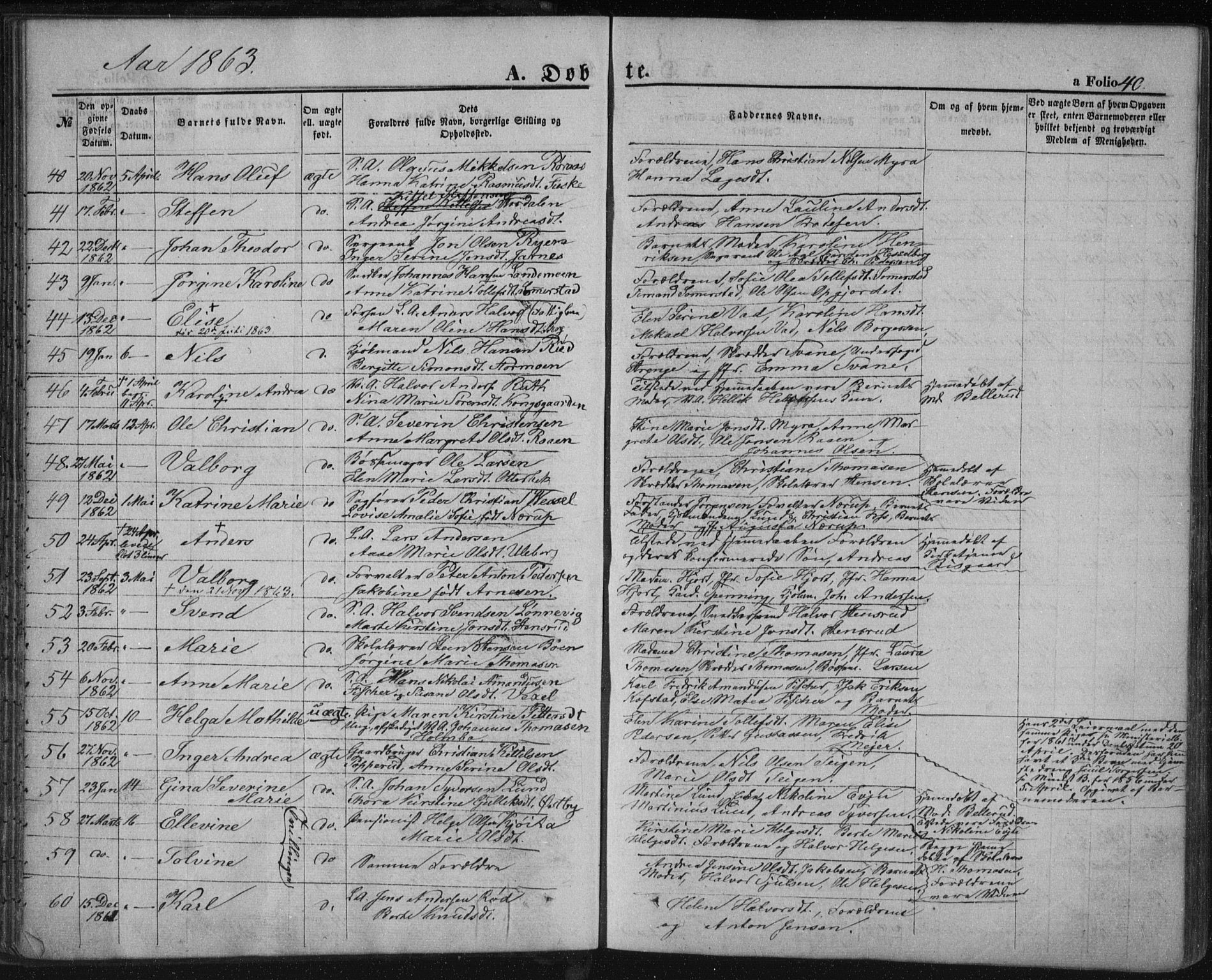 Kongsberg kirkebøker, SAKO/A-22/F/Fa/L0010: Parish register (official) no. I 10, 1859-1875, p. 40