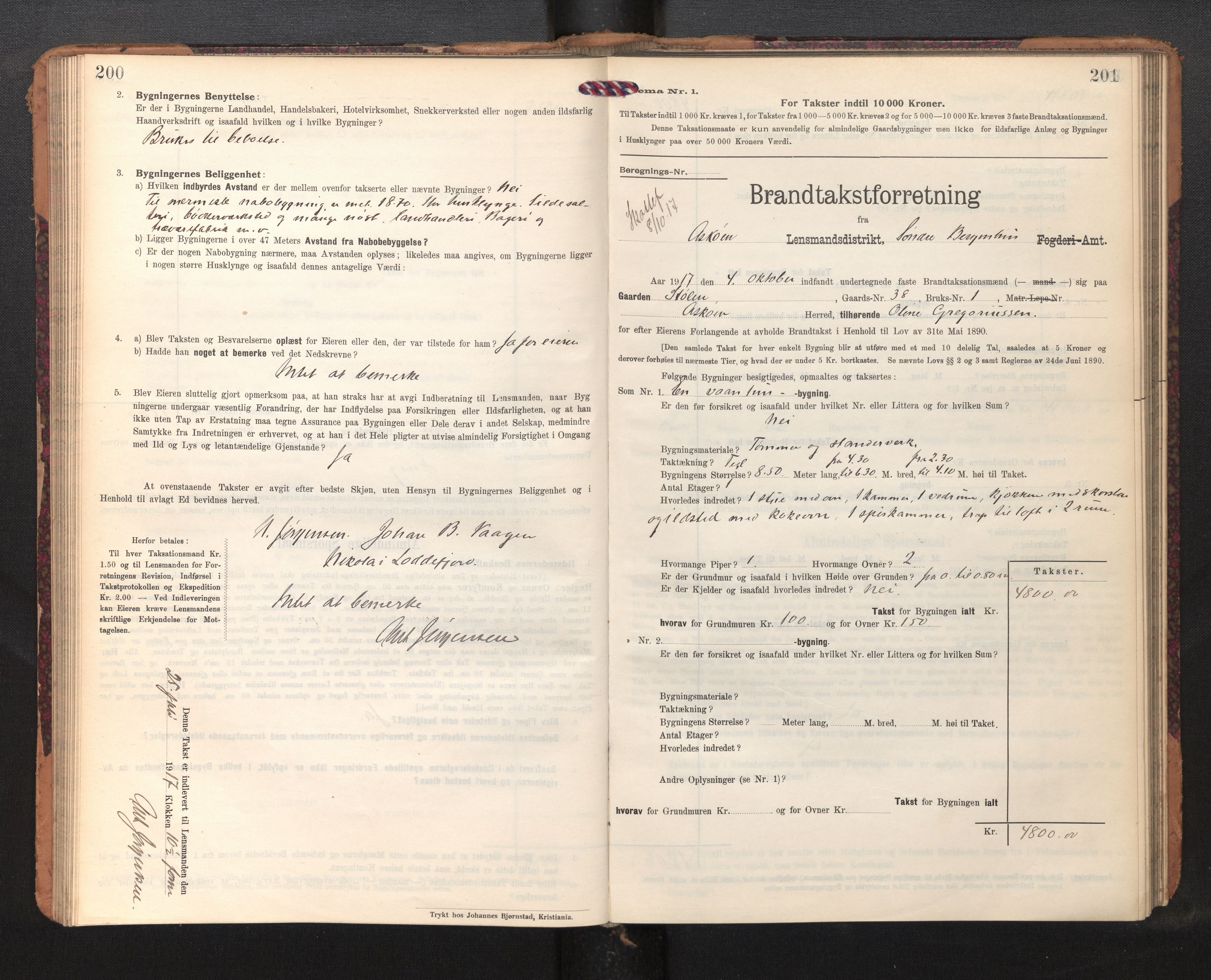 Lensmannen i Askøy, AV/SAB-A-31001/0012/L0007: Branntakstprotokoll, skjematakst, 1910-1919, p. 200-201