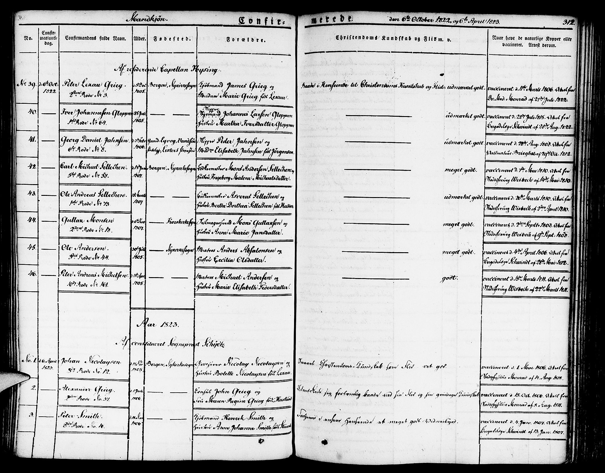 Nykirken Sokneprestembete, SAB/A-77101/H/Haa/L0012: Parish register (official) no. A 12, 1821-1844, p. 312