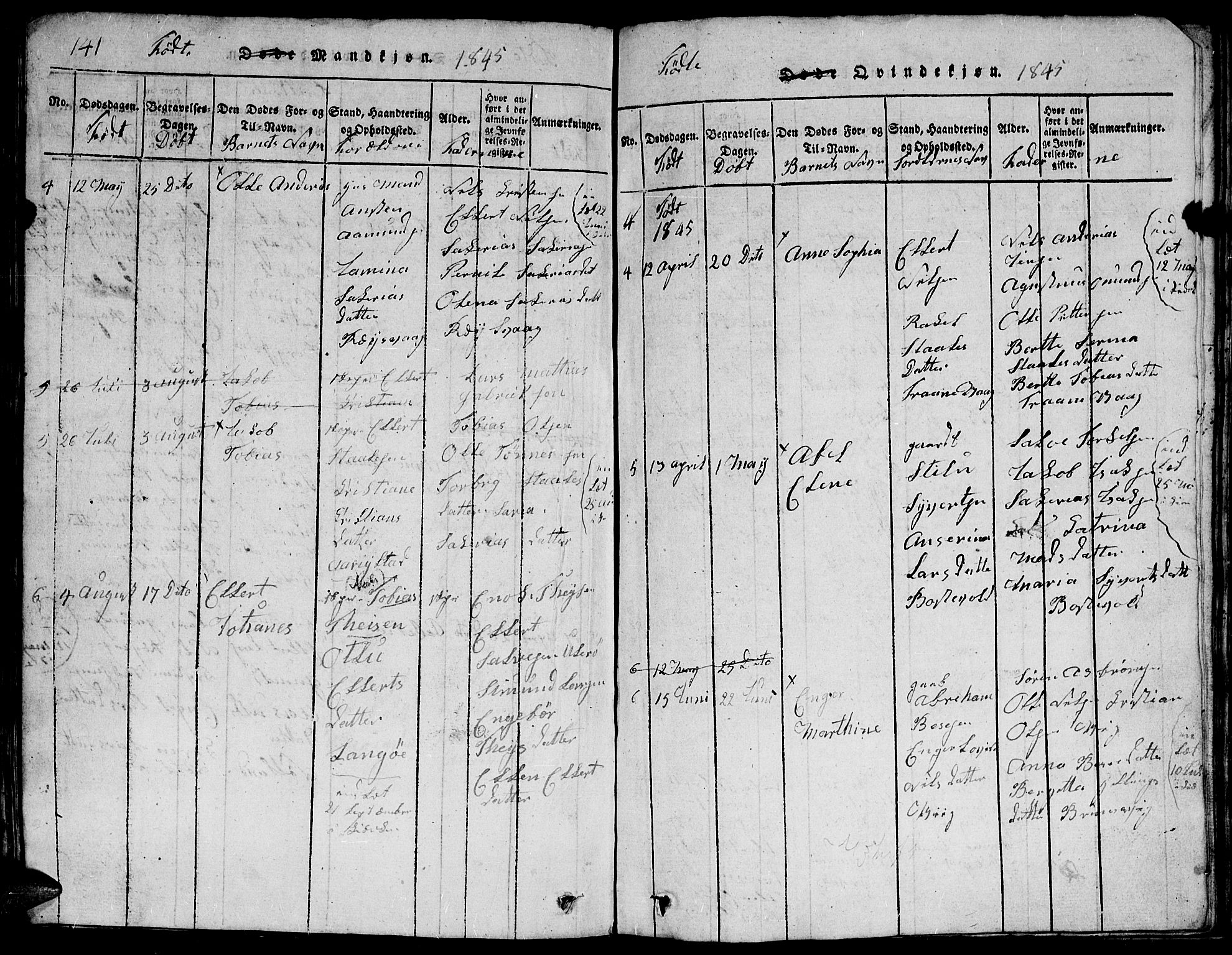 Herad sokneprestkontor, AV/SAK-1111-0018/F/Fb/Fbb/L0001: Parish register (copy) no. B 1, 1815-1852, p. 141