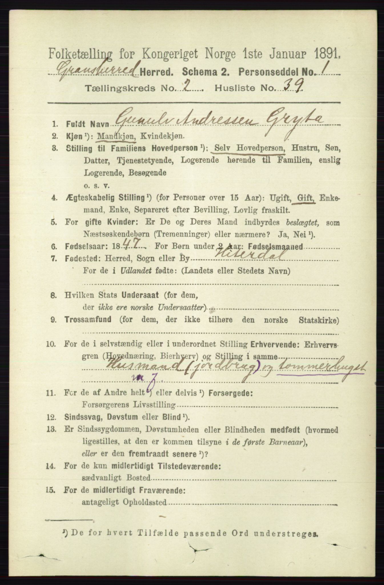 RA, 1891 census for 0824 Gransherad, 1891, p. 472