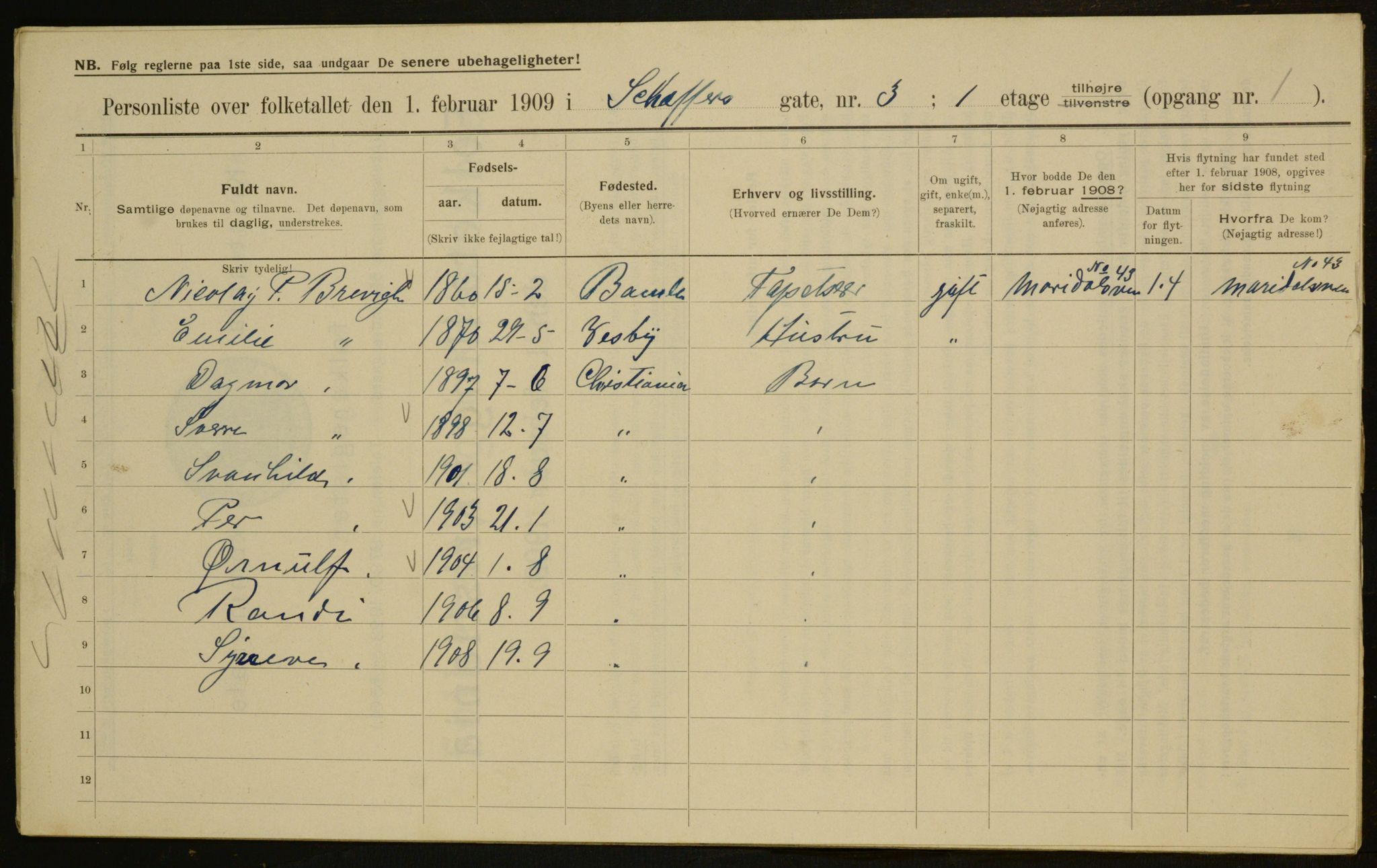 OBA, Municipal Census 1909 for Kristiania, 1909, p. 84399