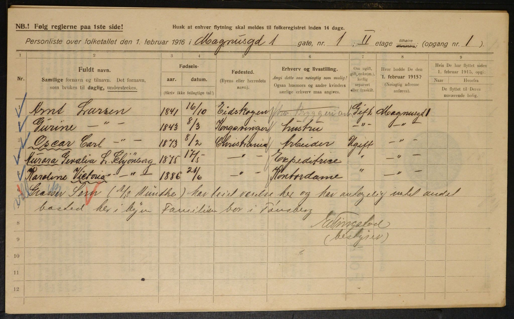 OBA, Municipal Census 1916 for Kristiania, 1916, p. 60565