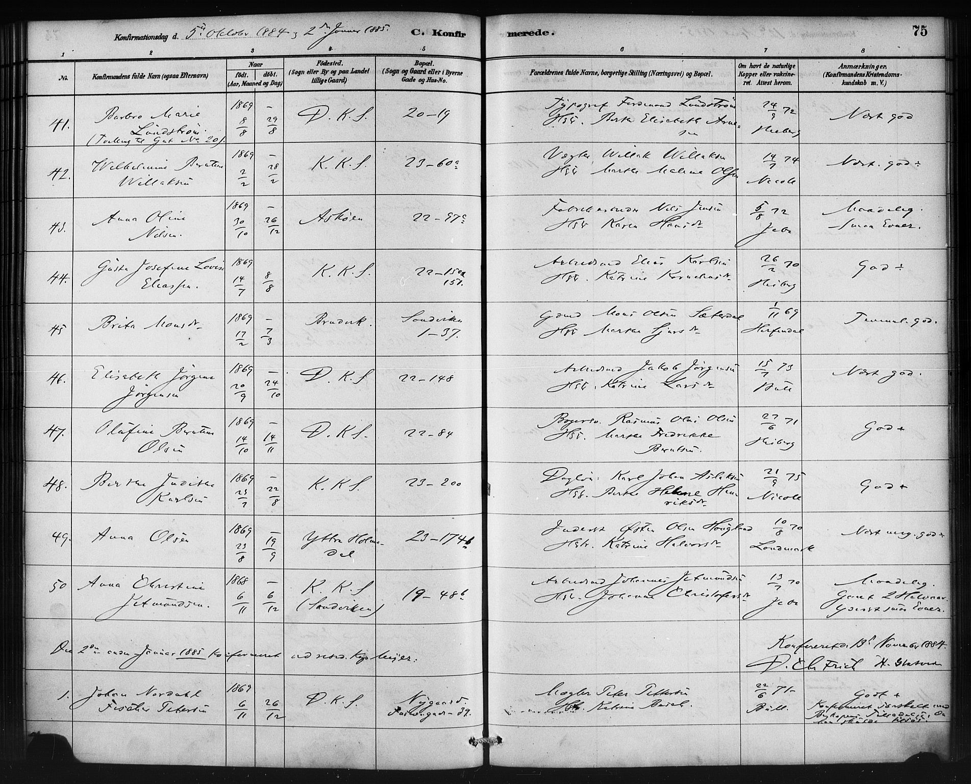 Korskirken sokneprestembete, SAB/A-76101/H/Haa/L0029: Parish register (official) no. C 5, 1880-1892, p. 75