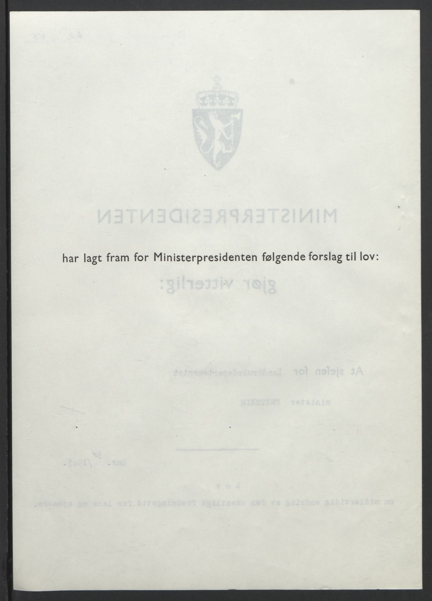 NS-administrasjonen 1940-1945 (Statsrådsekretariatet, de kommisariske statsråder mm), AV/RA-S-4279/D/Db/L0101/0001: -- / Lover og vedtak, 1945, p. 126