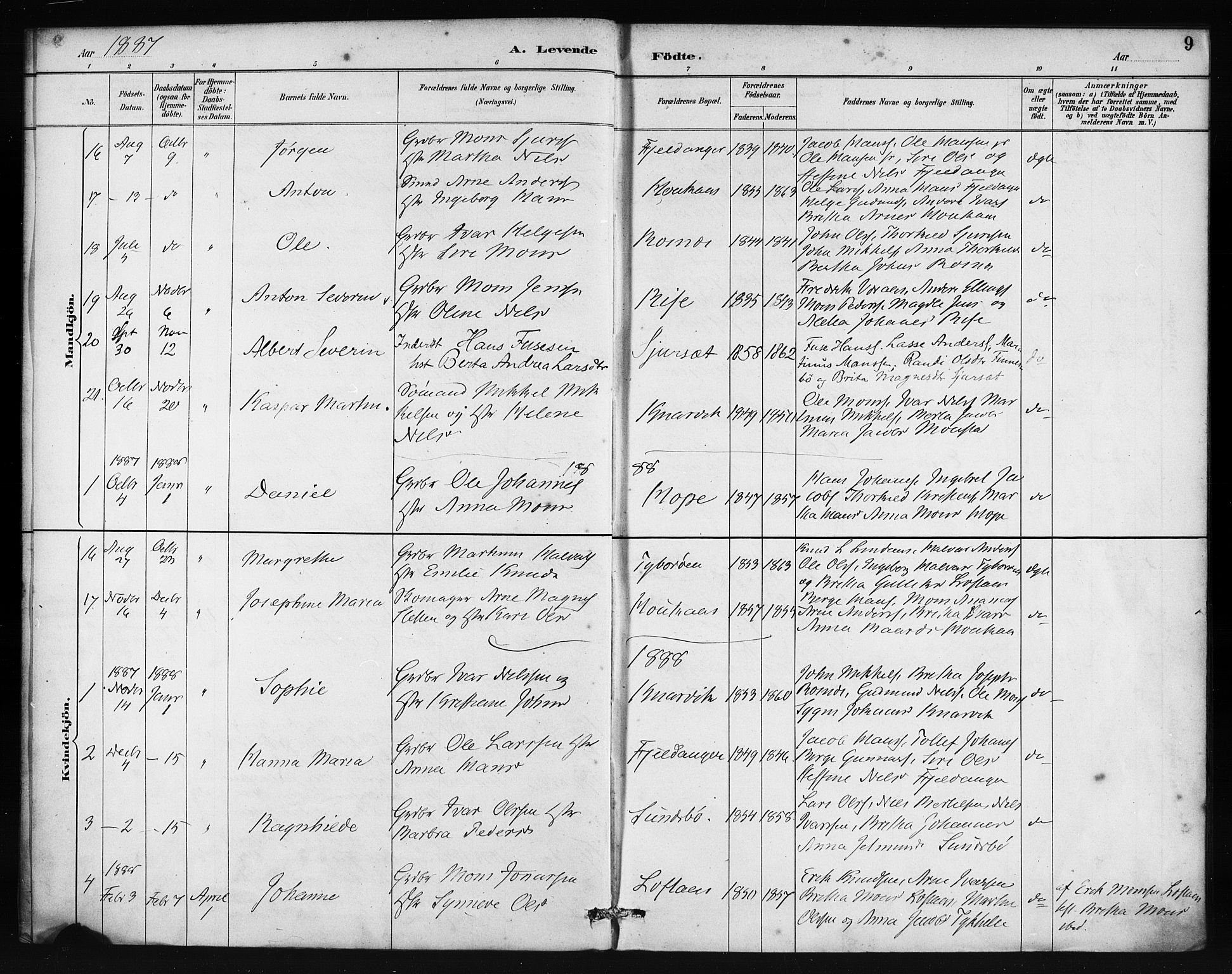Lindås Sokneprestembete, SAB/A-76701/H/Haa: Parish register (official) no. B 1, 1886-1900, p. 9
