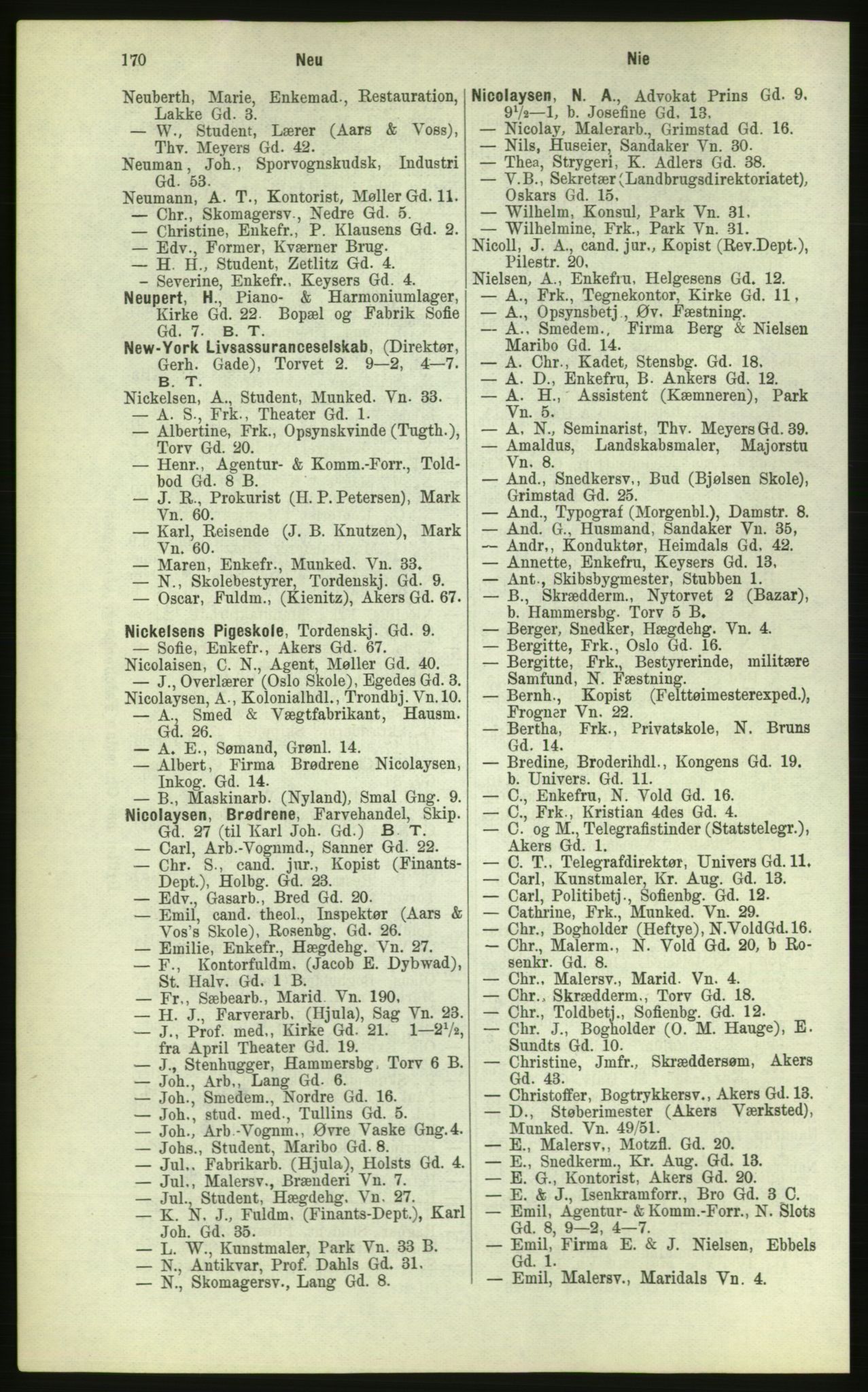 Kristiania/Oslo adressebok, PUBL/-, 1884, p. 170