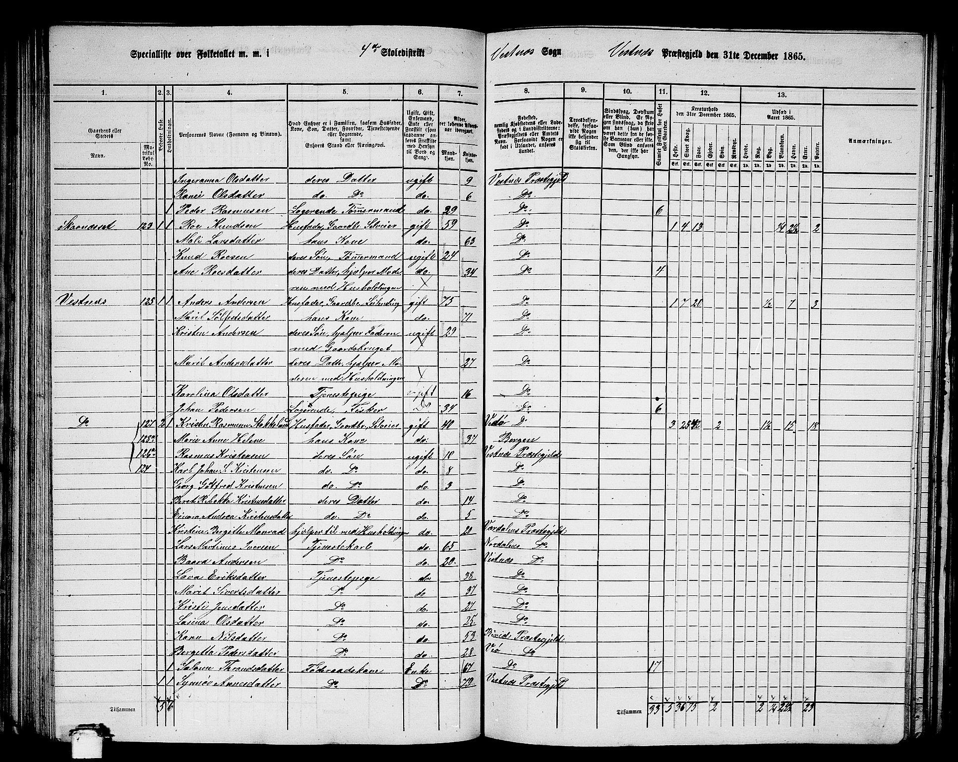 RA, 1865 census for Vestnes, 1865, p. 90