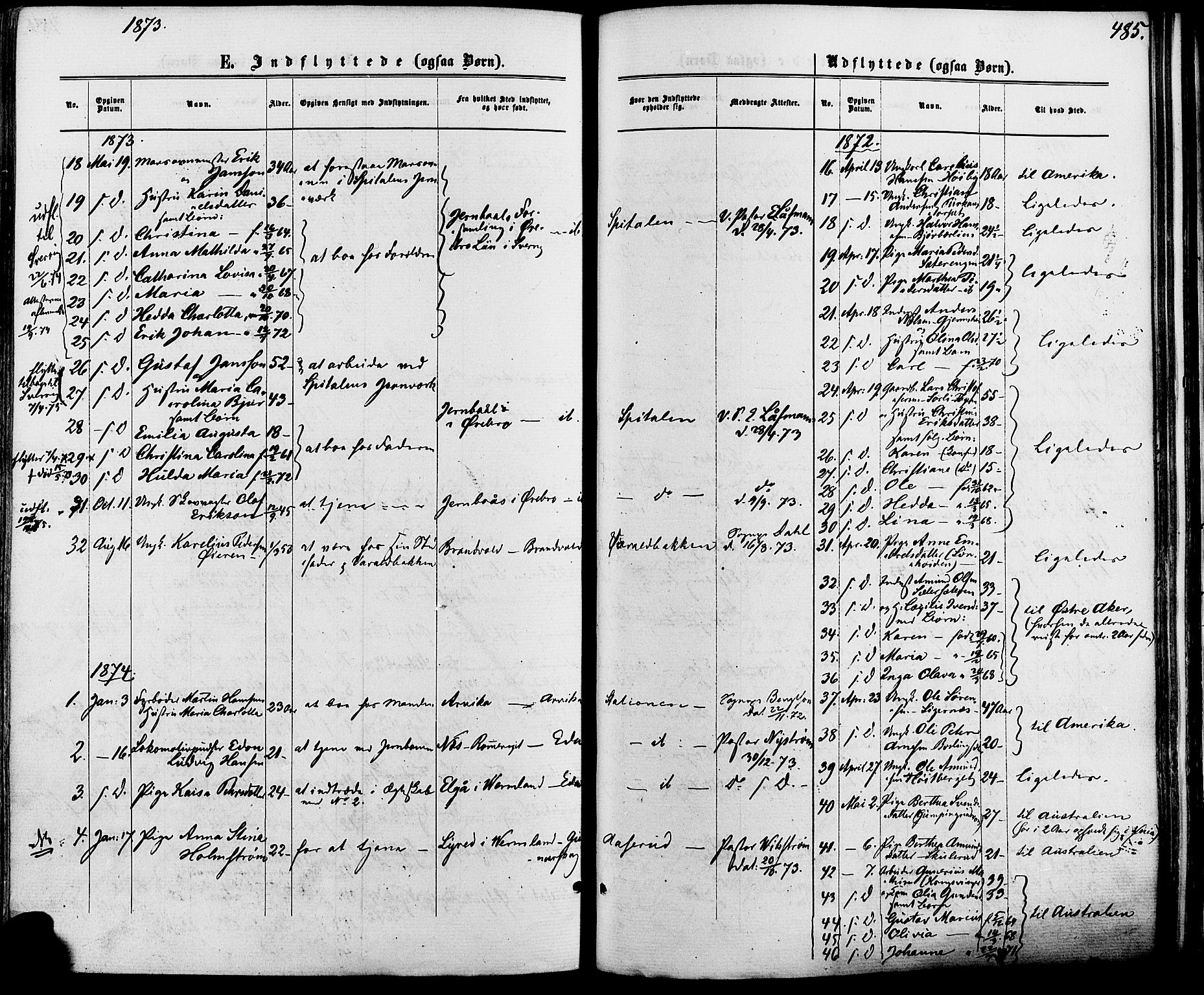 Vinger prestekontor, SAH/PREST-024/H/Ha/Haa/L0012: Parish register (official) no. 12, 1871-1880, p. 485