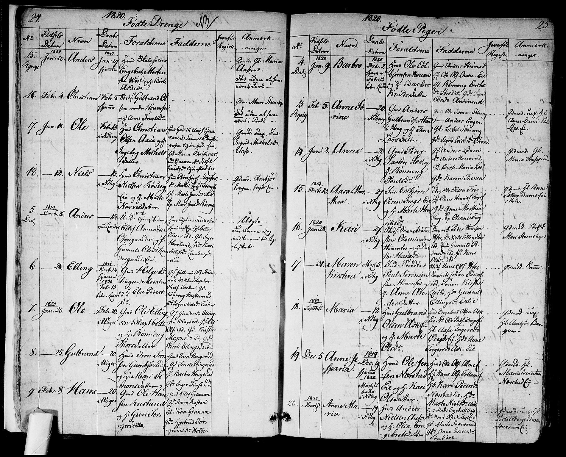 Norderhov kirkebøker, AV/SAKO-A-237/F/Fa/L0009: Parish register (official) no. 9, 1819-1837, p. 24-25