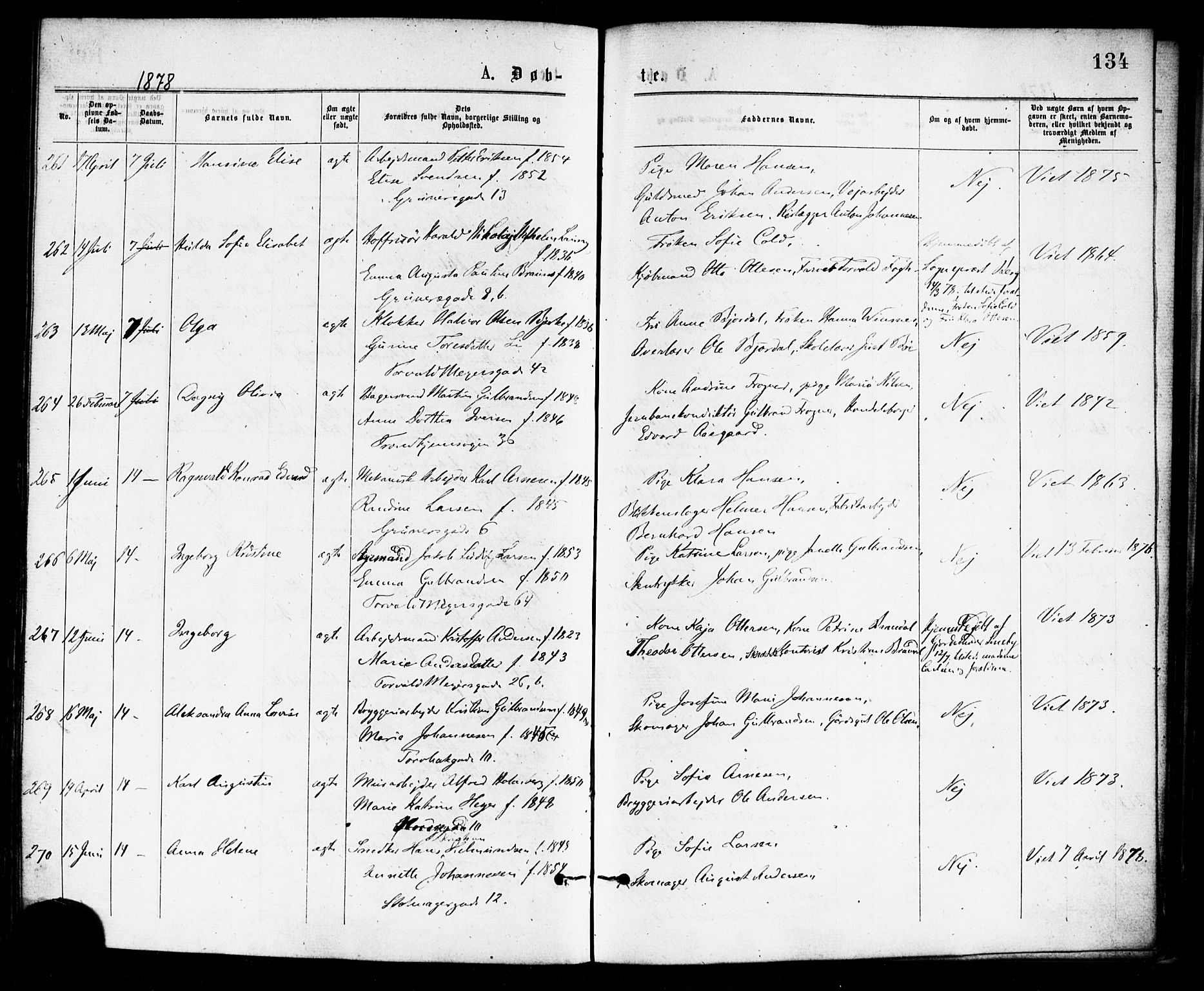 Paulus prestekontor Kirkebøker, AV/SAO-A-10871/F/Fa/L0001: Parish register (official) no. 1, 1875-1878, p. 134