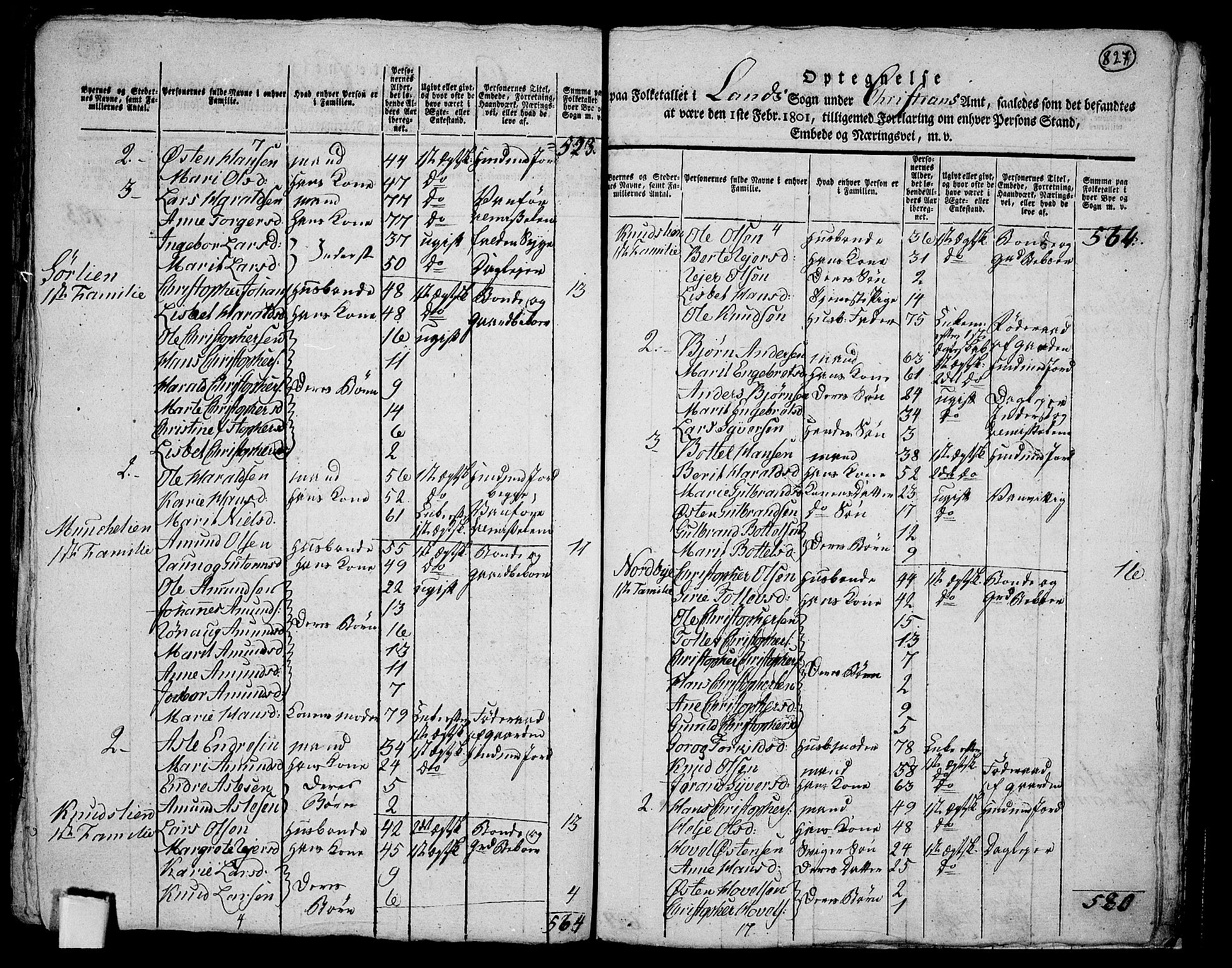 RA, 1801 census for 0536P Land, 1801, p. 826b-827a