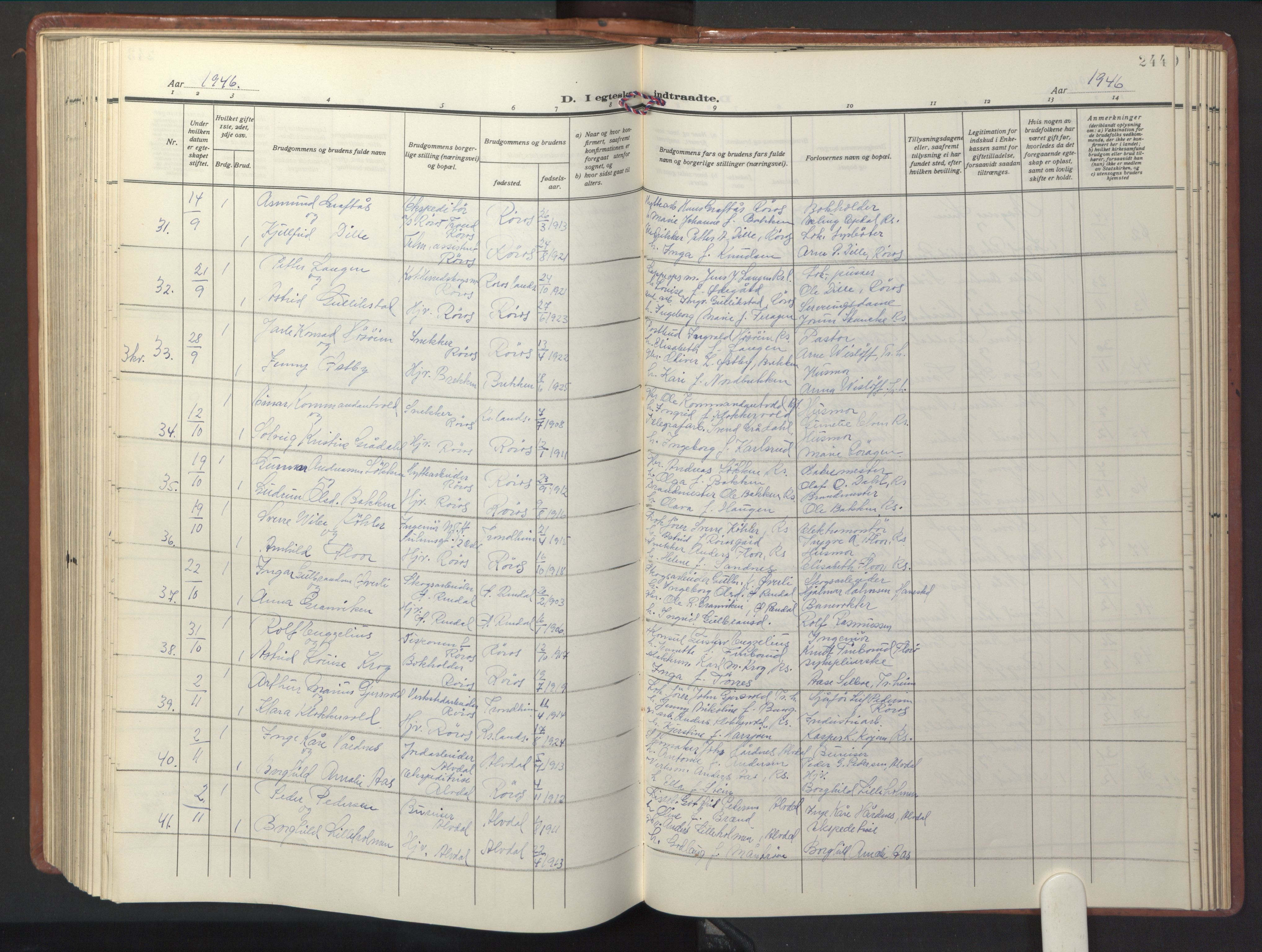 Ministerialprotokoller, klokkerbøker og fødselsregistre - Sør-Trøndelag, SAT/A-1456/681/L0943: Parish register (copy) no. 681C07, 1926-1954, p. 244
