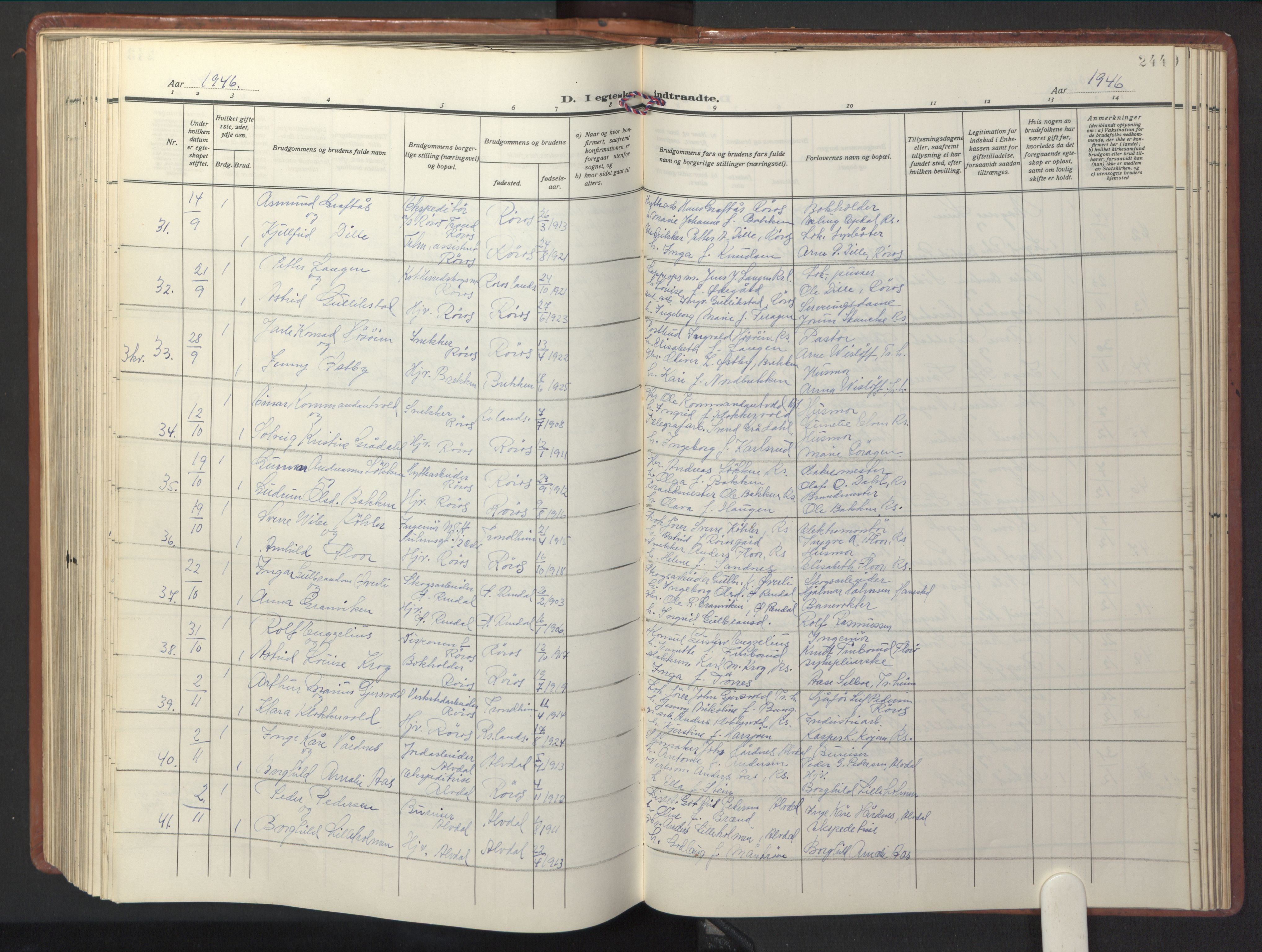 Ministerialprotokoller, klokkerbøker og fødselsregistre - Sør-Trøndelag, AV/SAT-A-1456/681/L0943: Parish register (copy) no. 681C07, 1926-1954, p. 244