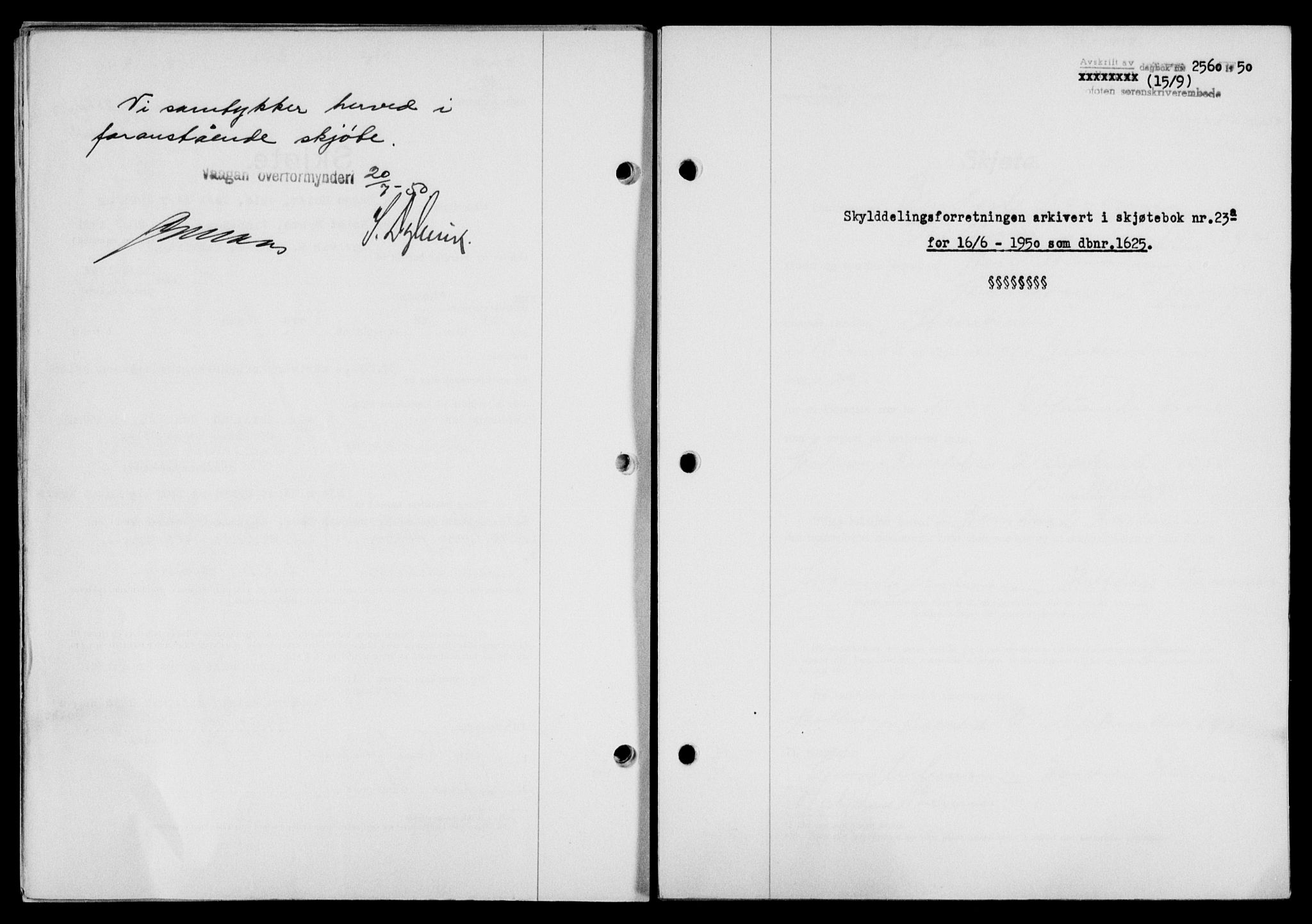 Lofoten sorenskriveri, SAT/A-0017/1/2/2C/L0024a: Mortgage book no. 24a, 1950-1950, Diary no: : 2560/1950