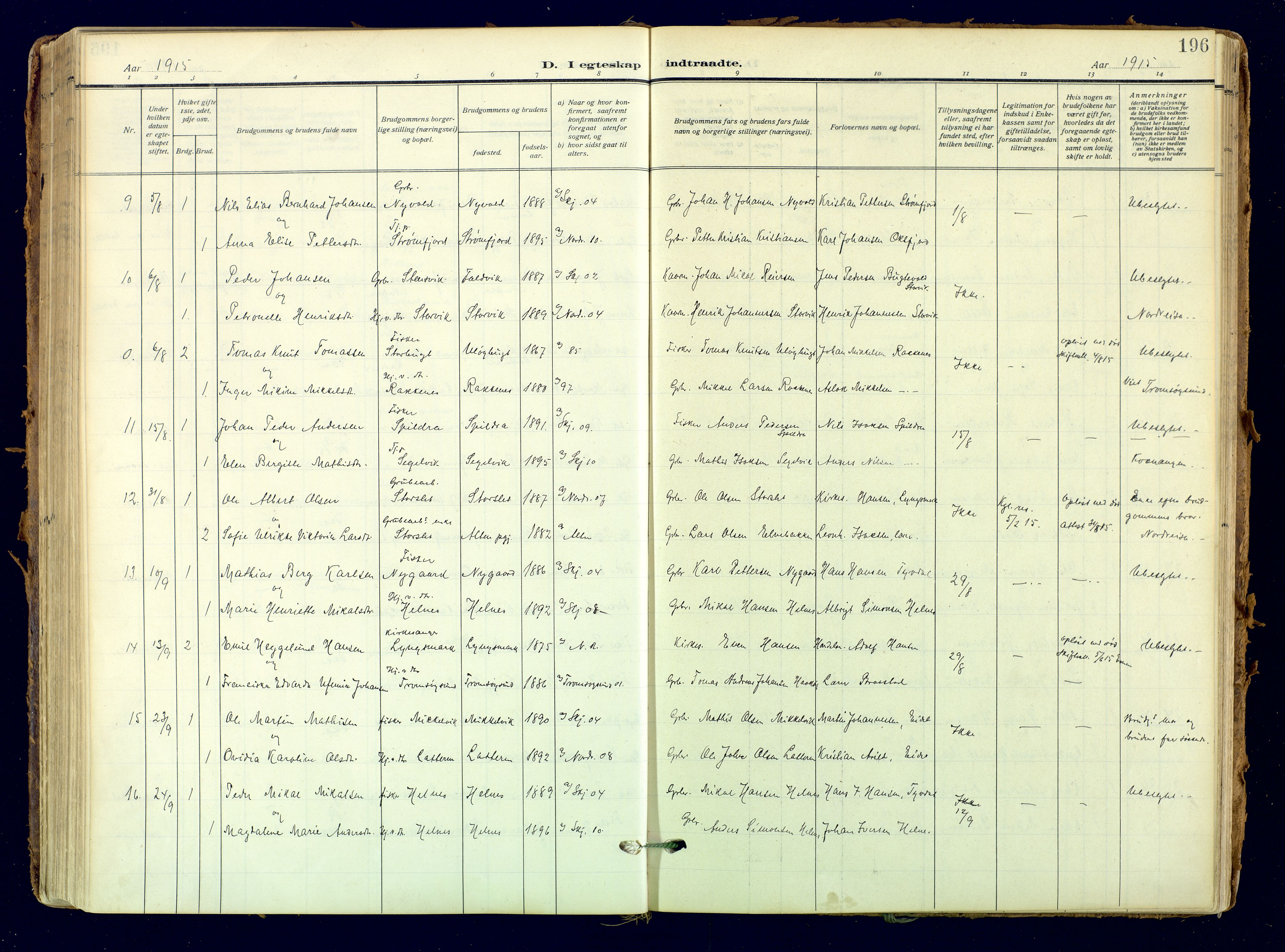 Skjervøy sokneprestkontor, AV/SATØ-S-1300/H/Ha/Haa: Parish register (official) no. 18, 1910-1926, p. 196