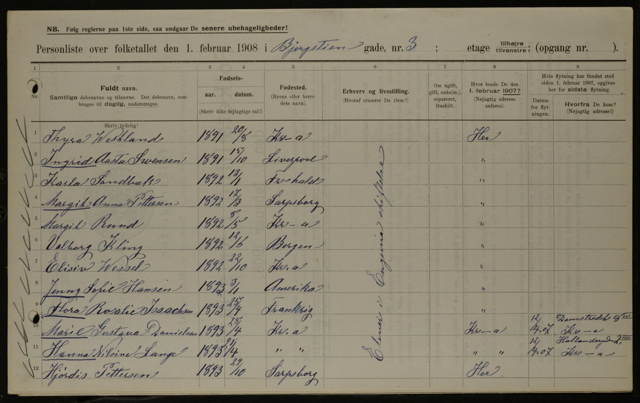 OBA, Municipal Census 1908 for Kristiania, 1908, p. 4334