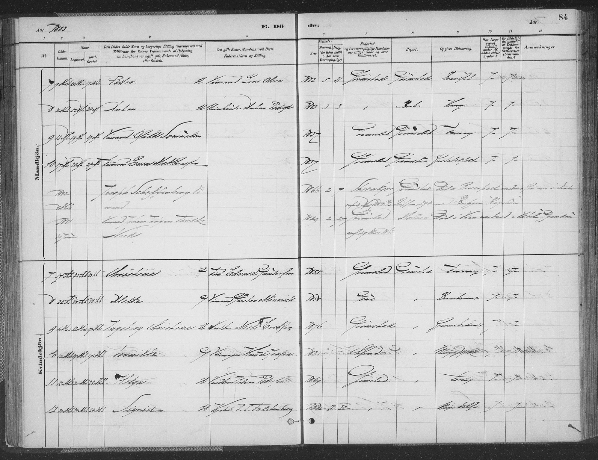 Grimstad sokneprestkontor, AV/SAK-1111-0017/F/Fa/L0004: Parish register (official) no. A 3, 1882-1910, p. 84