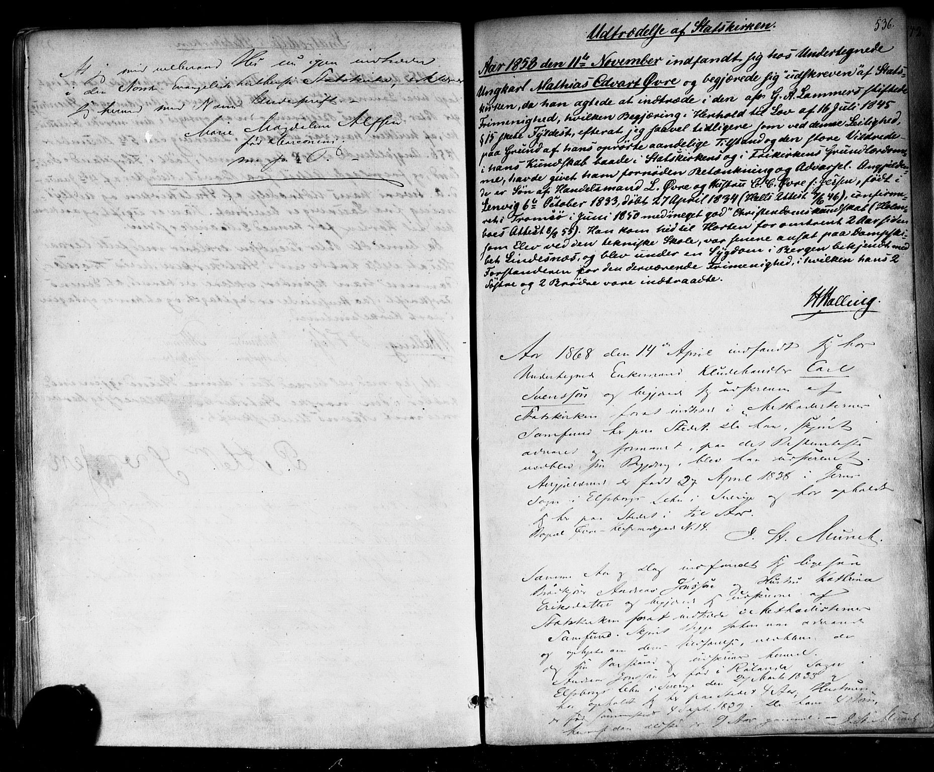 Horten kirkebøker, AV/SAKO-A-348/F/Fa/L0001: Parish register (official) no. 1, 1855-1871, p. 536