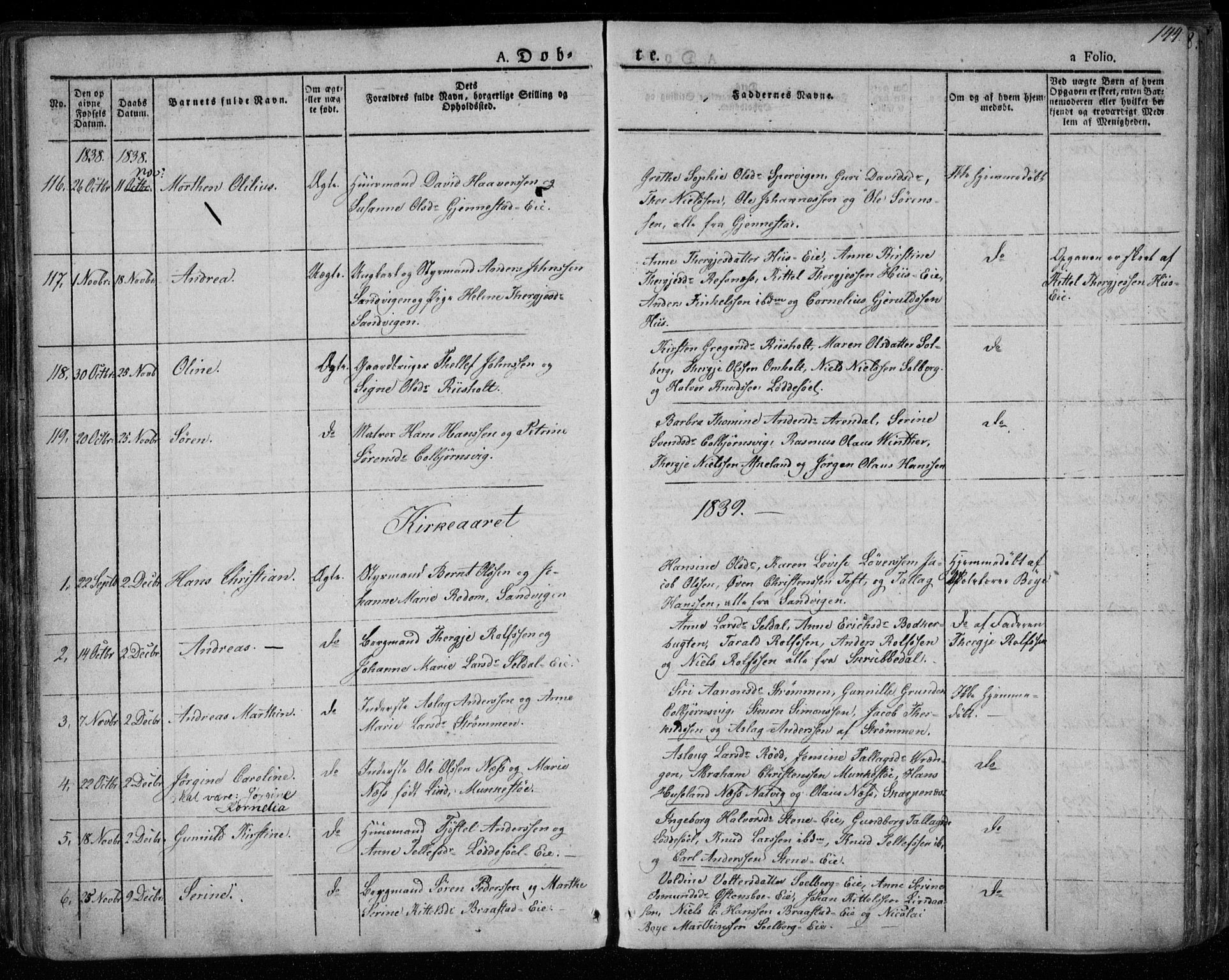 Øyestad sokneprestkontor, AV/SAK-1111-0049/F/Fa/L0013: Parish register (official) no. A 13, 1827-1842, p. 144