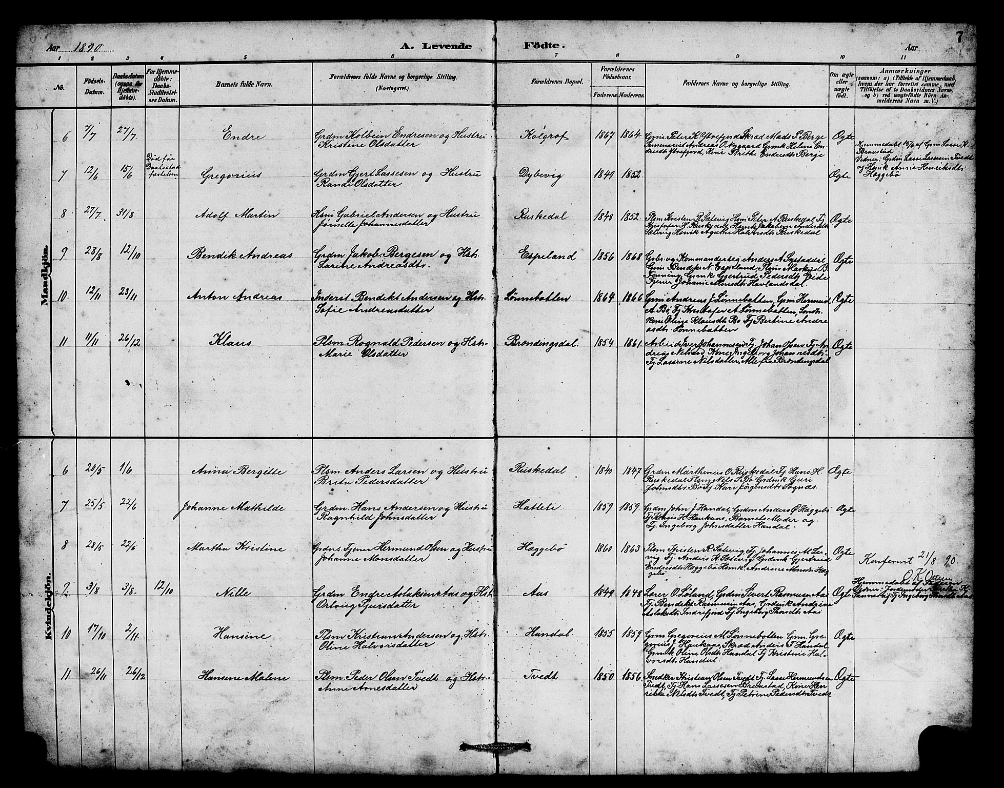 Hyllestad sokneprestembete, AV/SAB-A-80401: Parish register (copy) no. B 2, 1889-1915, p. 7