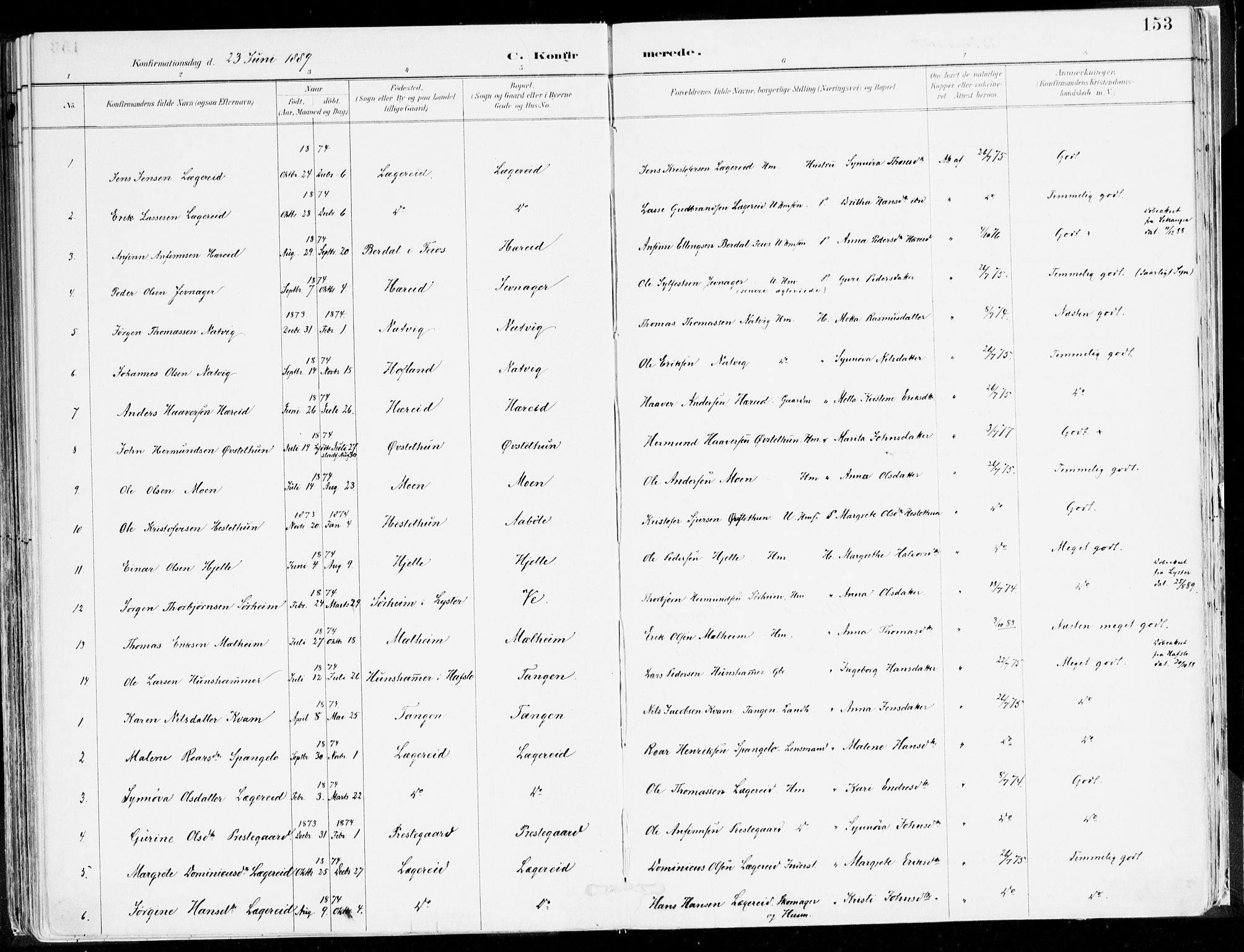 Årdal sokneprestembete, AV/SAB-A-81701: Parish register (official) no. A 5, 1887-1917, p. 153