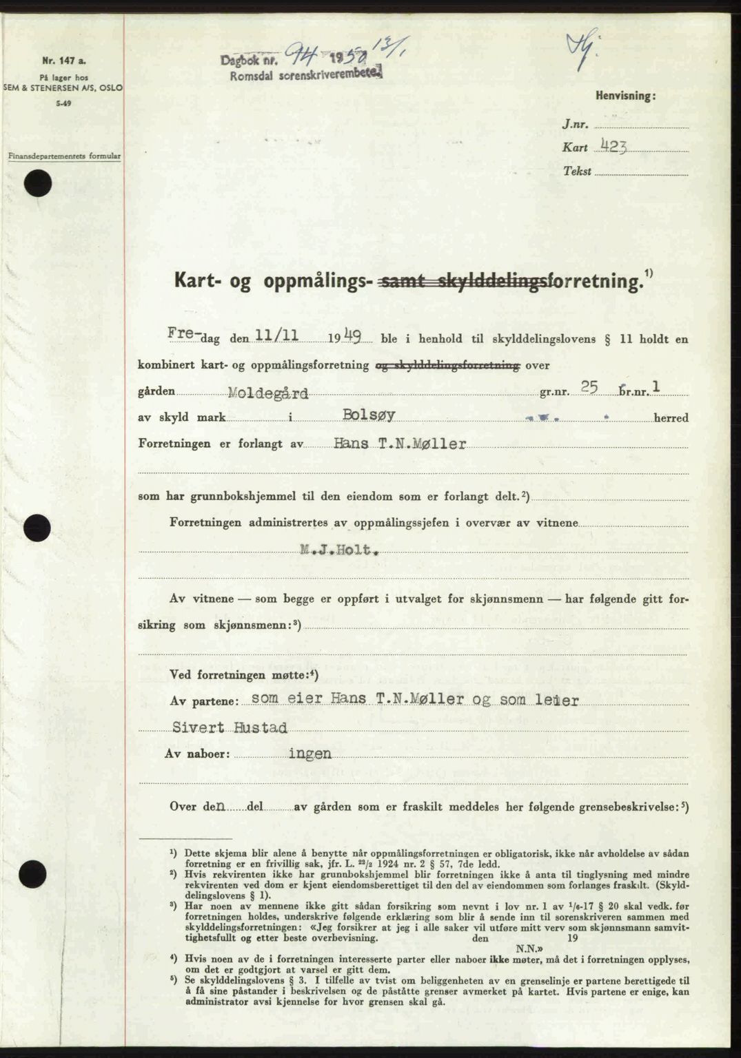 Romsdal sorenskriveri, AV/SAT-A-4149/1/2/2C: Mortgage book no. A32, 1950-1950, Diary no: : 94/1950