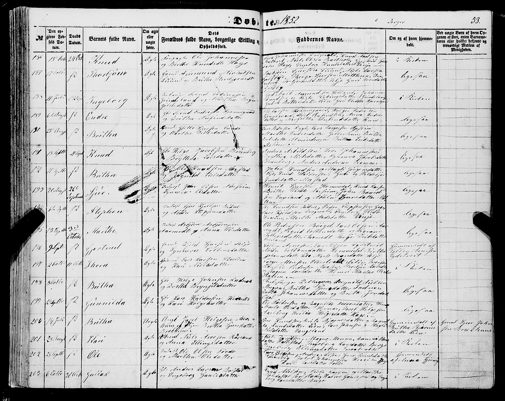 Voss sokneprestembete, AV/SAB-A-79001/H/Haa: Parish register (official) no. A 16, 1849-1863, p. 53