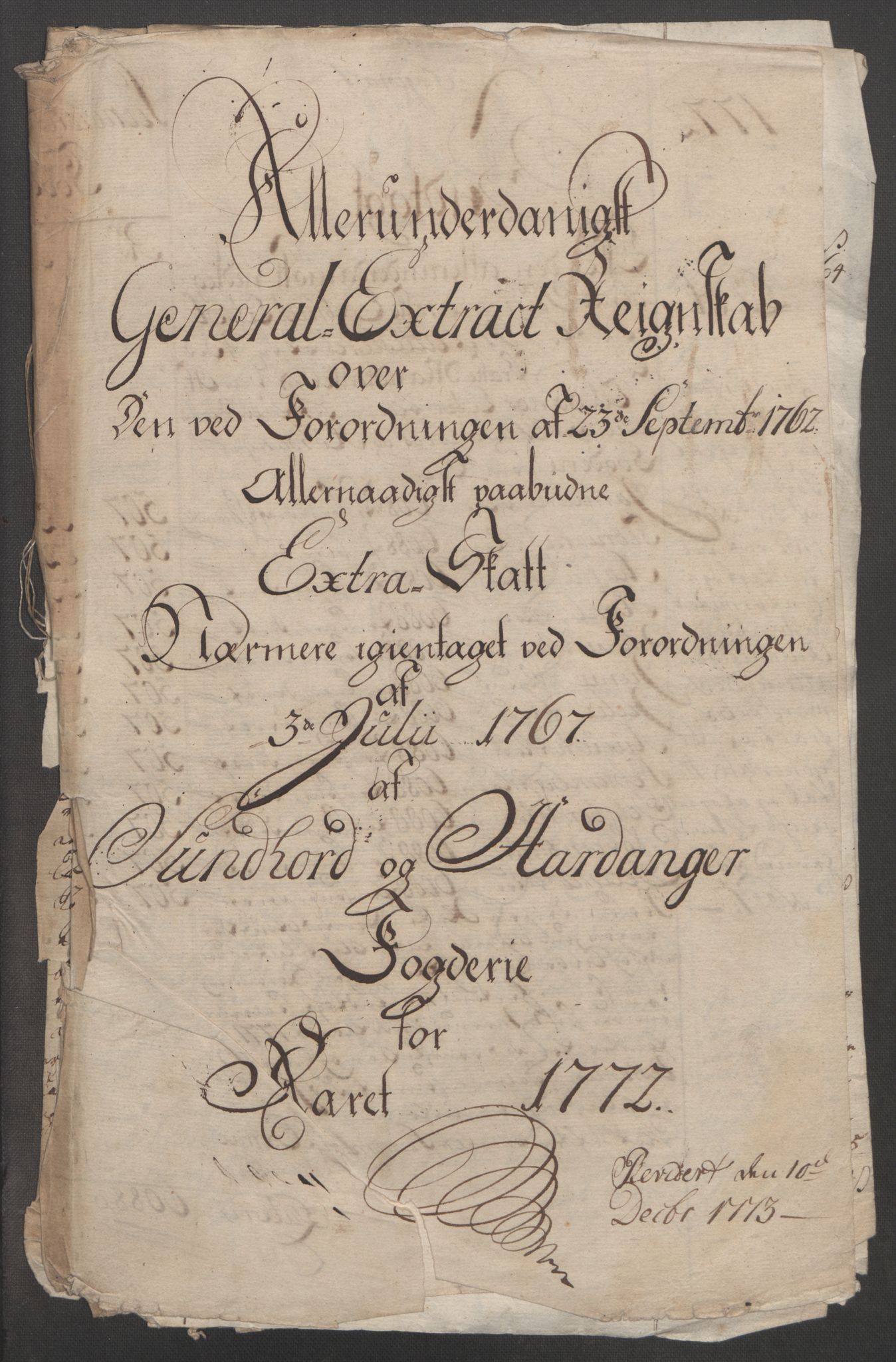 Rentekammeret inntil 1814, Reviderte regnskaper, Fogderegnskap, RA/EA-4092/R48/L3136: Ekstraskatten Sunnhordland og Hardanger, 1762-1772, p. 261