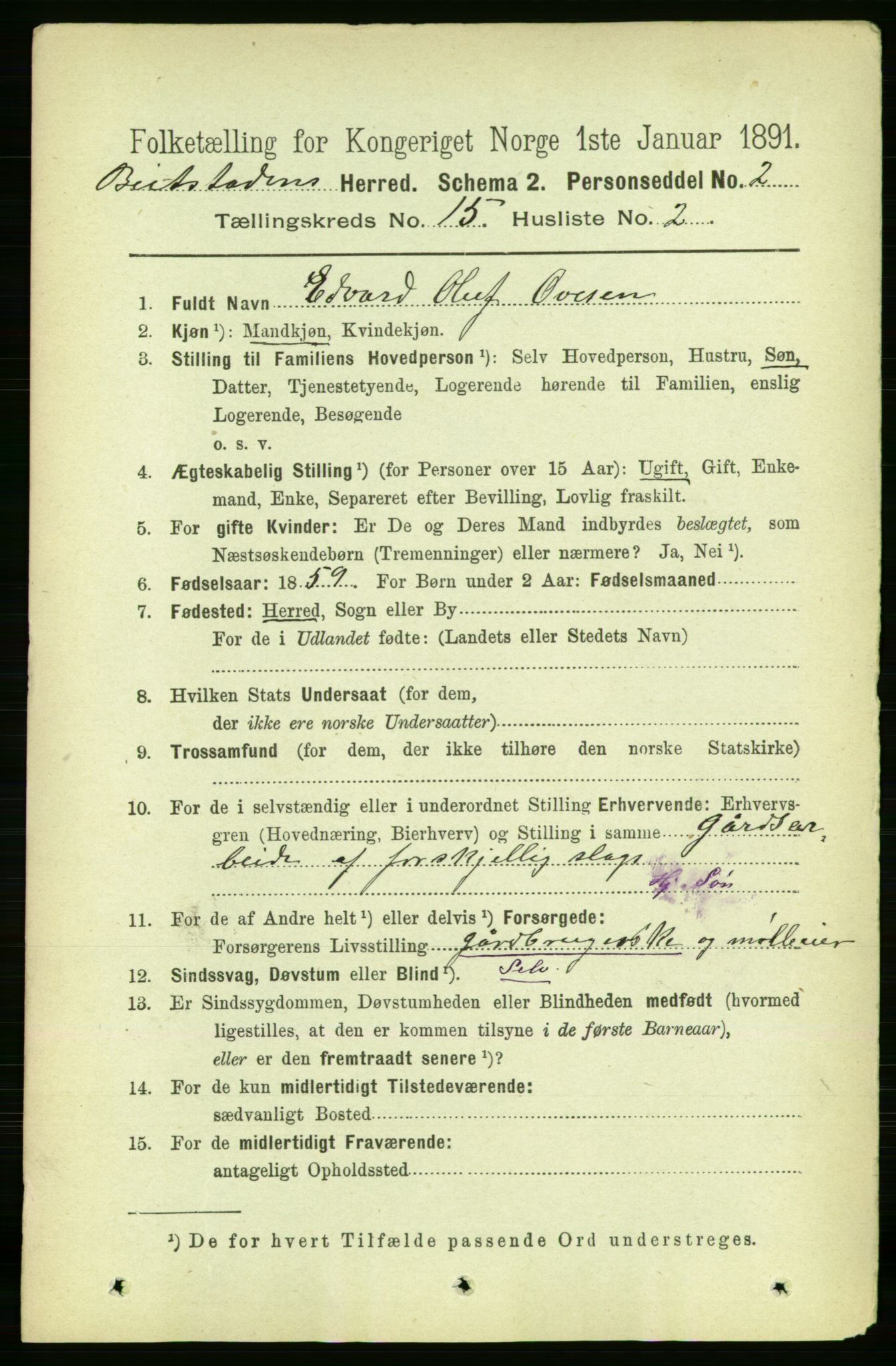 RA, 1891 census for 1727 Beitstad, 1891, p. 4014