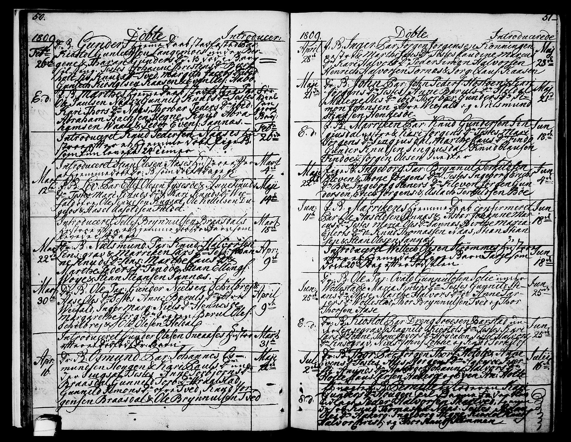 Drangedal kirkebøker, SAKO/A-258/F/Fa/L0004: Parish register (official) no. 4, 1802-1814, p. 50-51