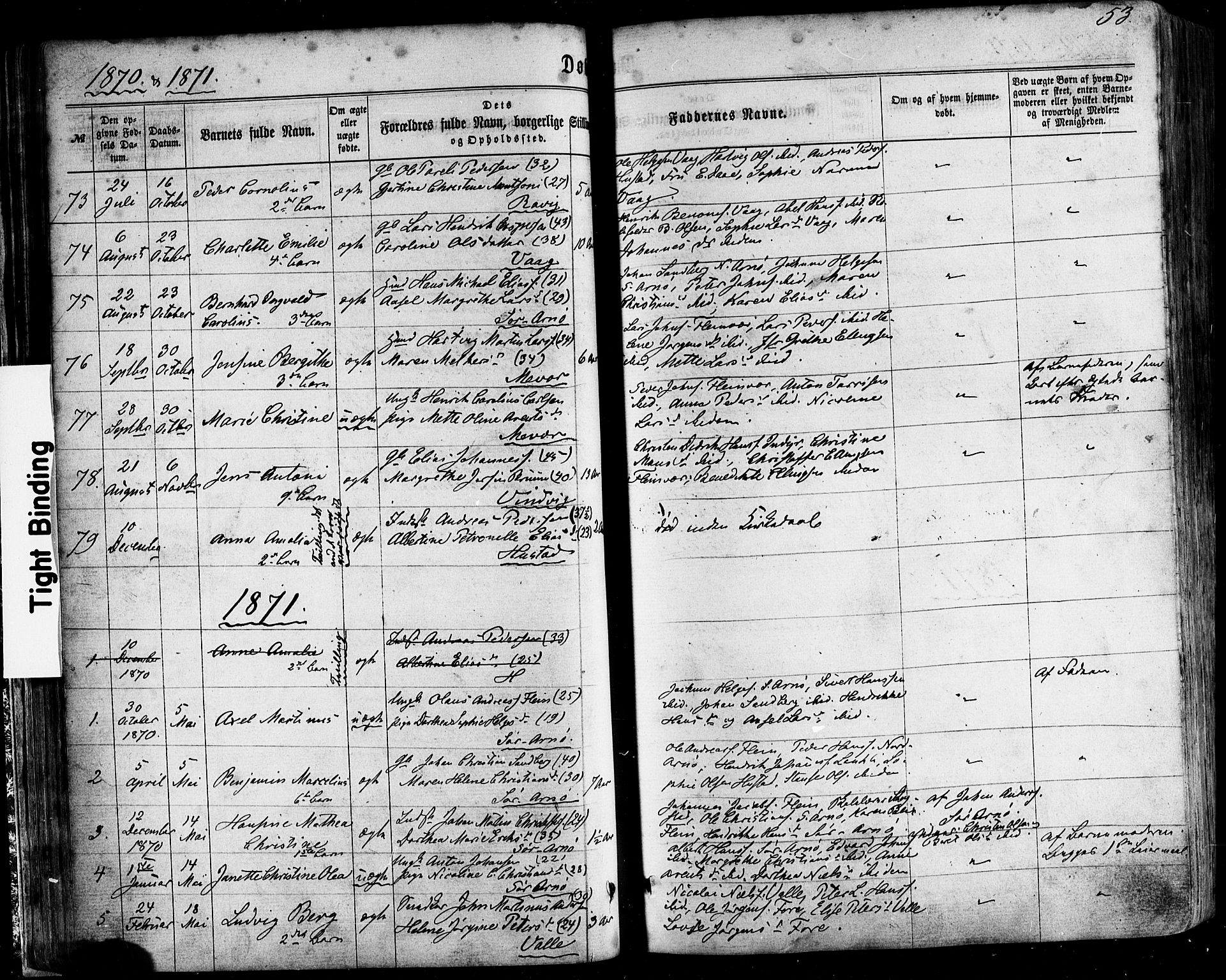 Ministerialprotokoller, klokkerbøker og fødselsregistre - Nordland, SAT/A-1459/805/L0098: Parish register (official) no. 805A05, 1862-1879, p. 53