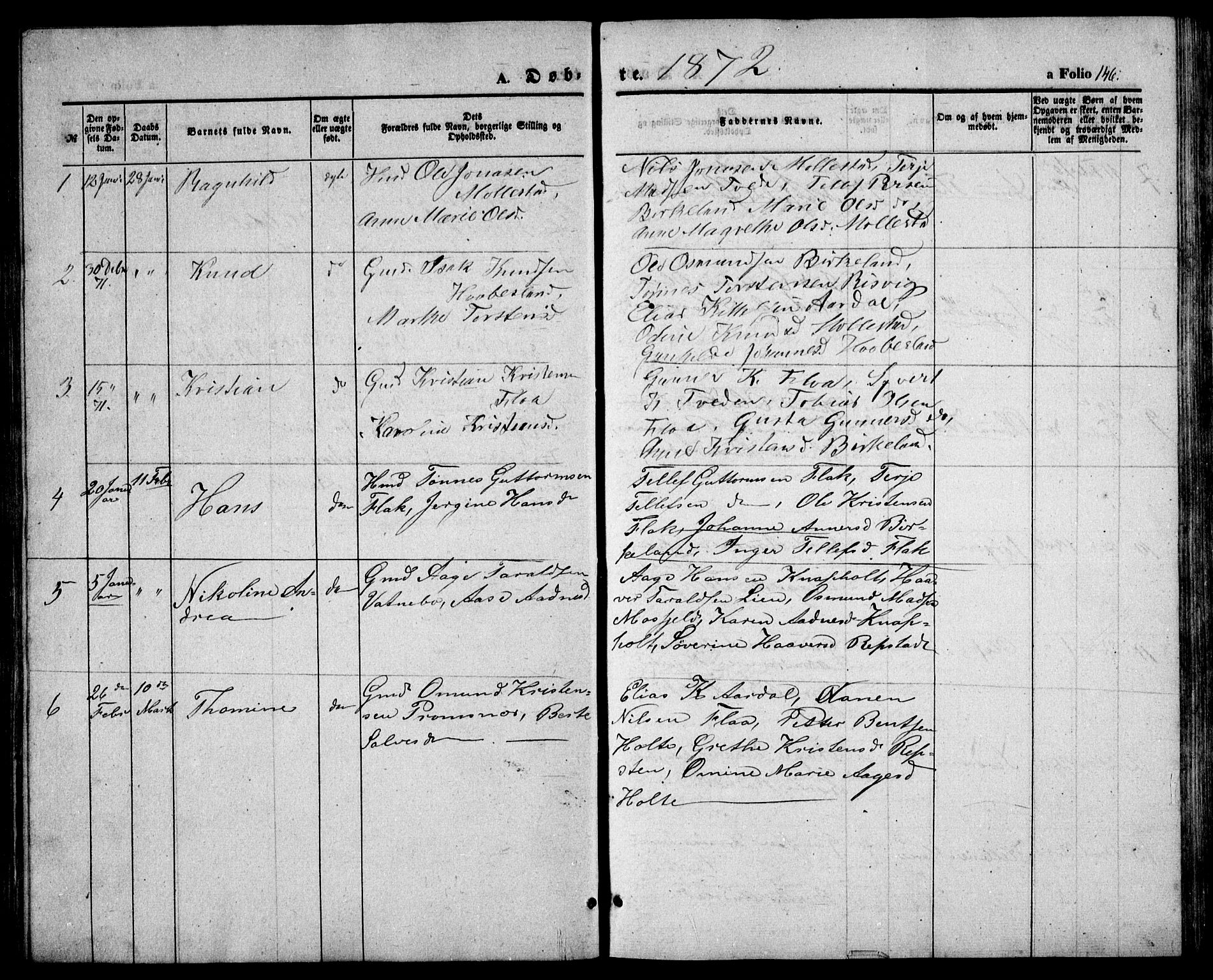 Birkenes sokneprestkontor, AV/SAK-1111-0004/F/Fb/L0002: Parish register (copy) no. B 2, 1849-1876, p. 146