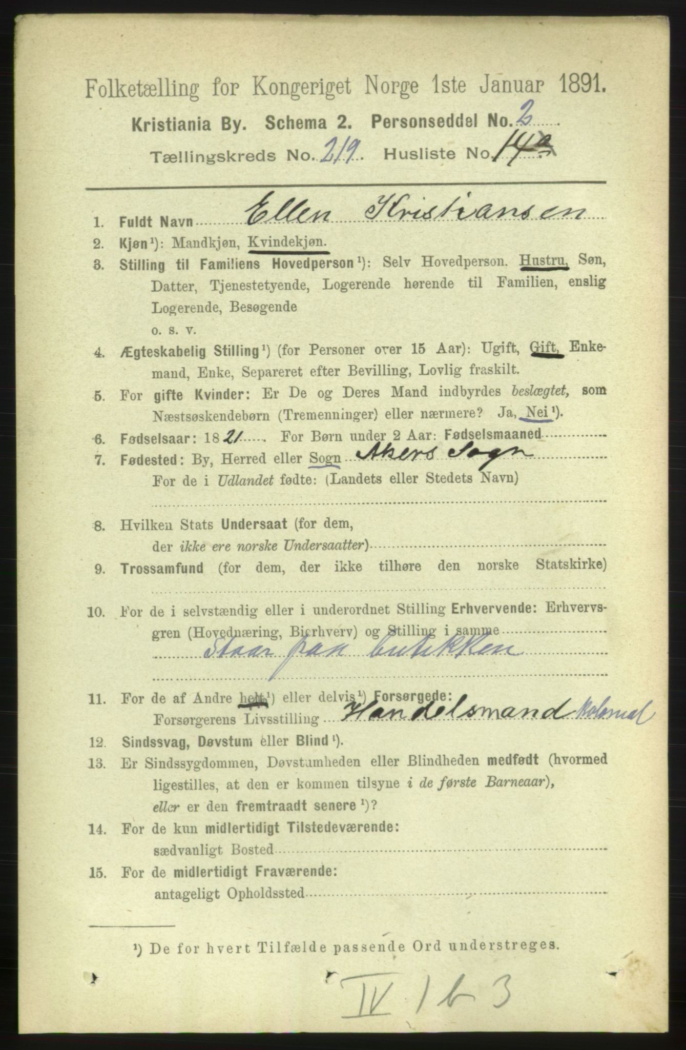 RA, 1891 census for 0301 Kristiania, 1891, p. 130374
